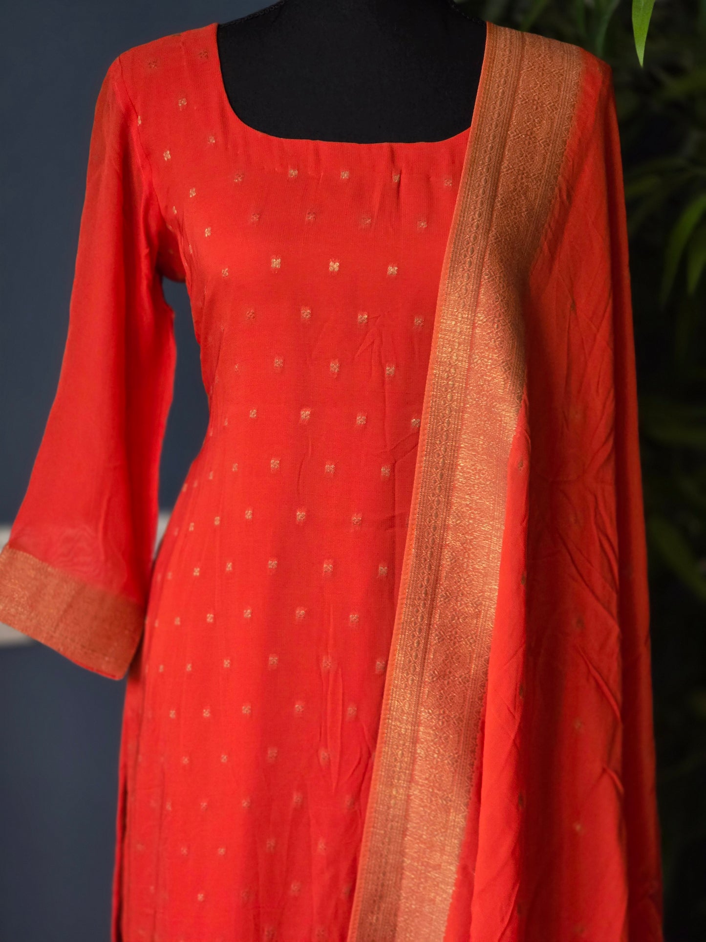 3 pc salwar suit set ( with banarasi dupatta (burnt orange)