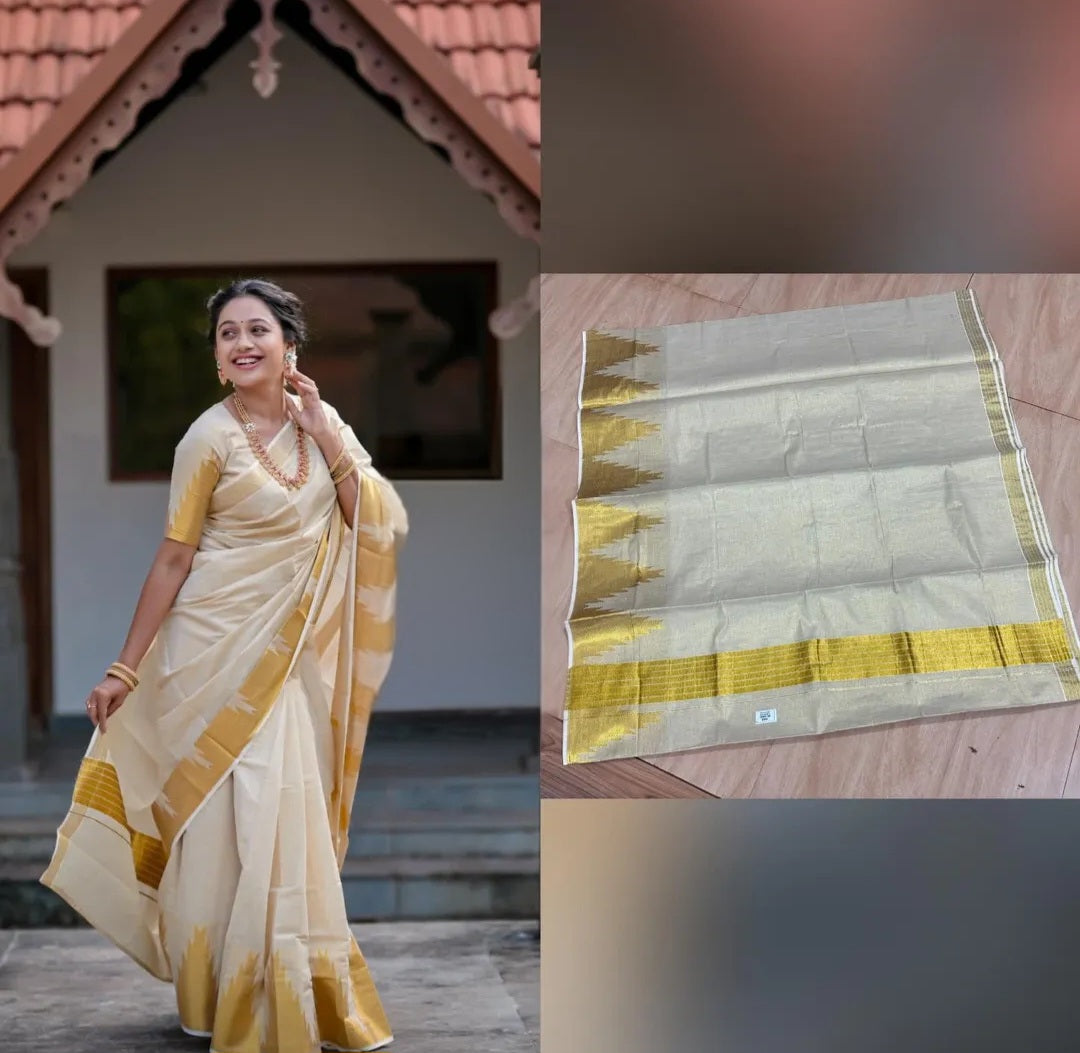 Tissue set saree with border temple design