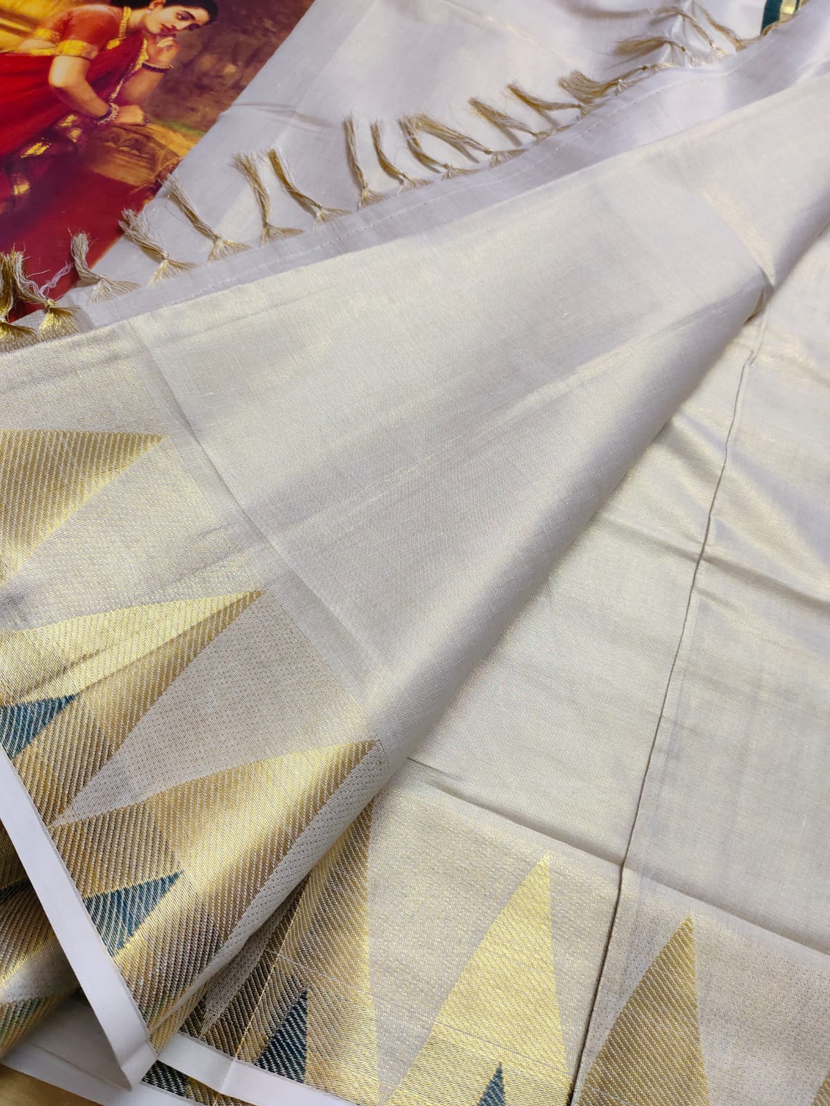 Tissue set saree with light blue gold design