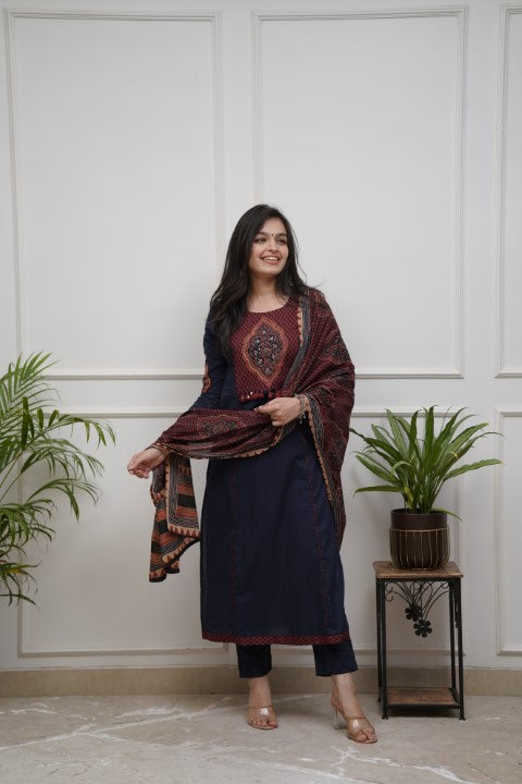 Dark navy blue cotton 3 pc set
