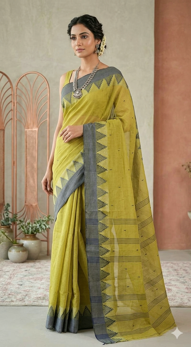 Bengal cotton saree with contrast temple border- No BP