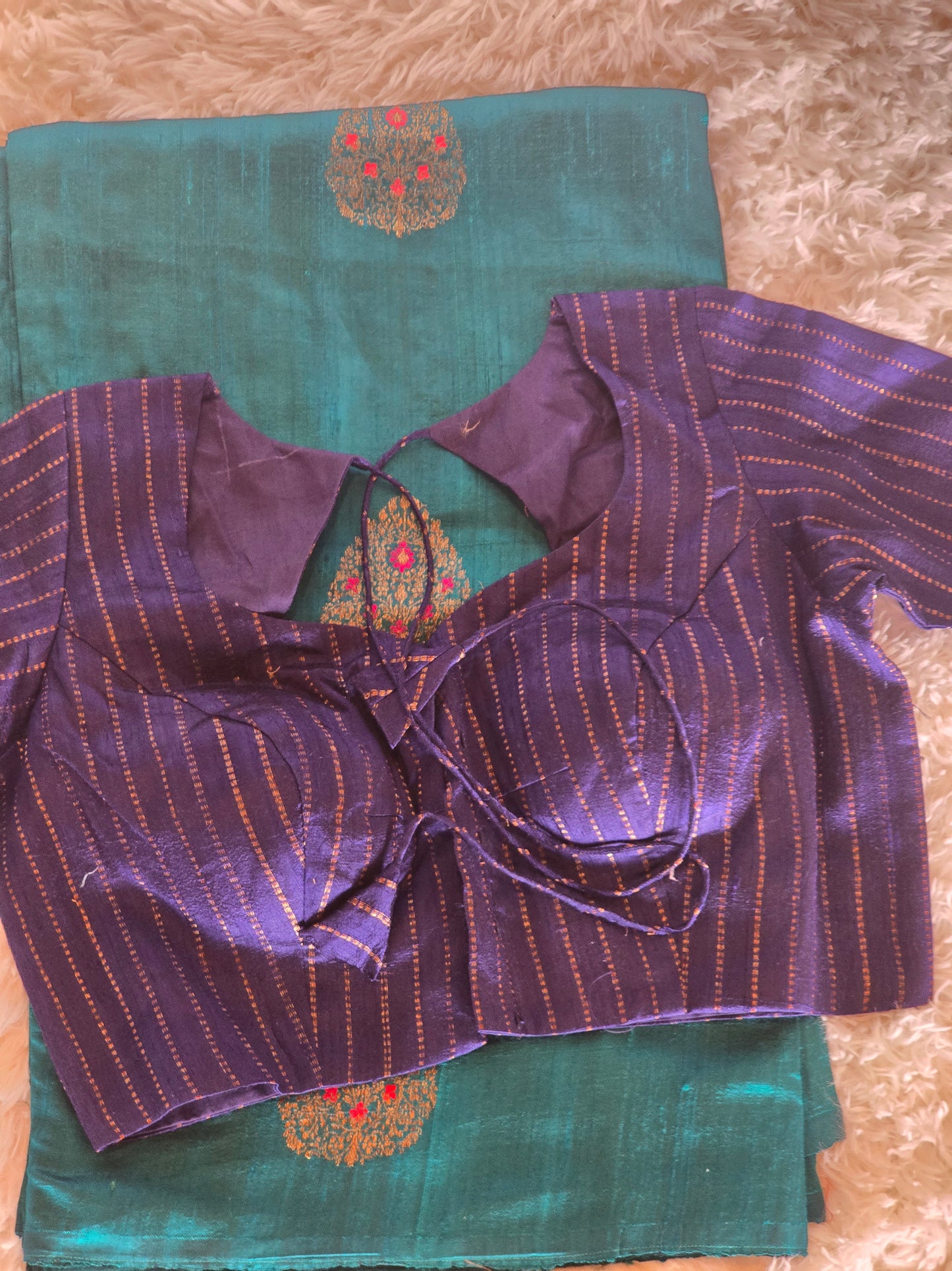 Pure tussar raw silk saree with stitched blouse