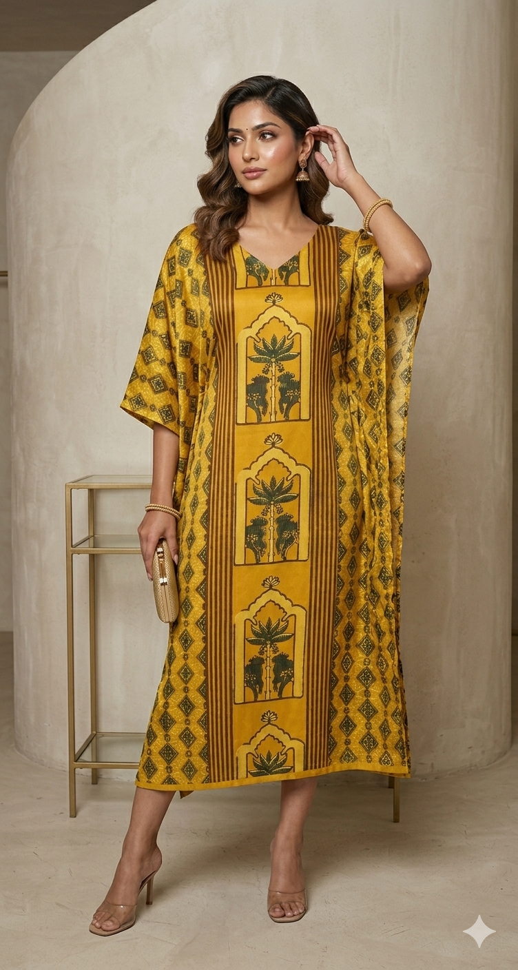 Ajrakh Modal silk kaftan (dress)
