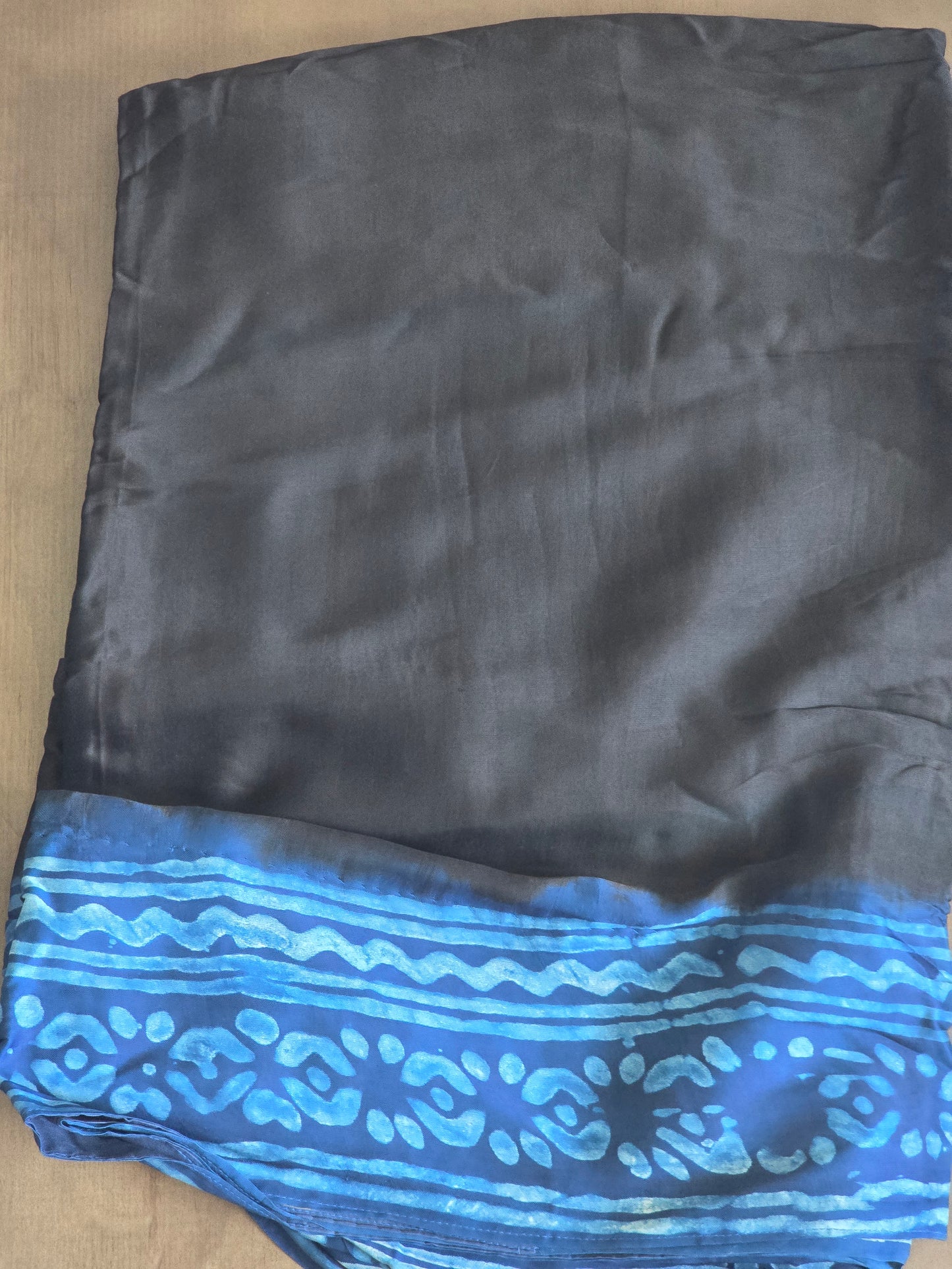 Modal silk on Indigo- with natural dye handblock Ajrakh vanaspati print Saree with stitched blouse