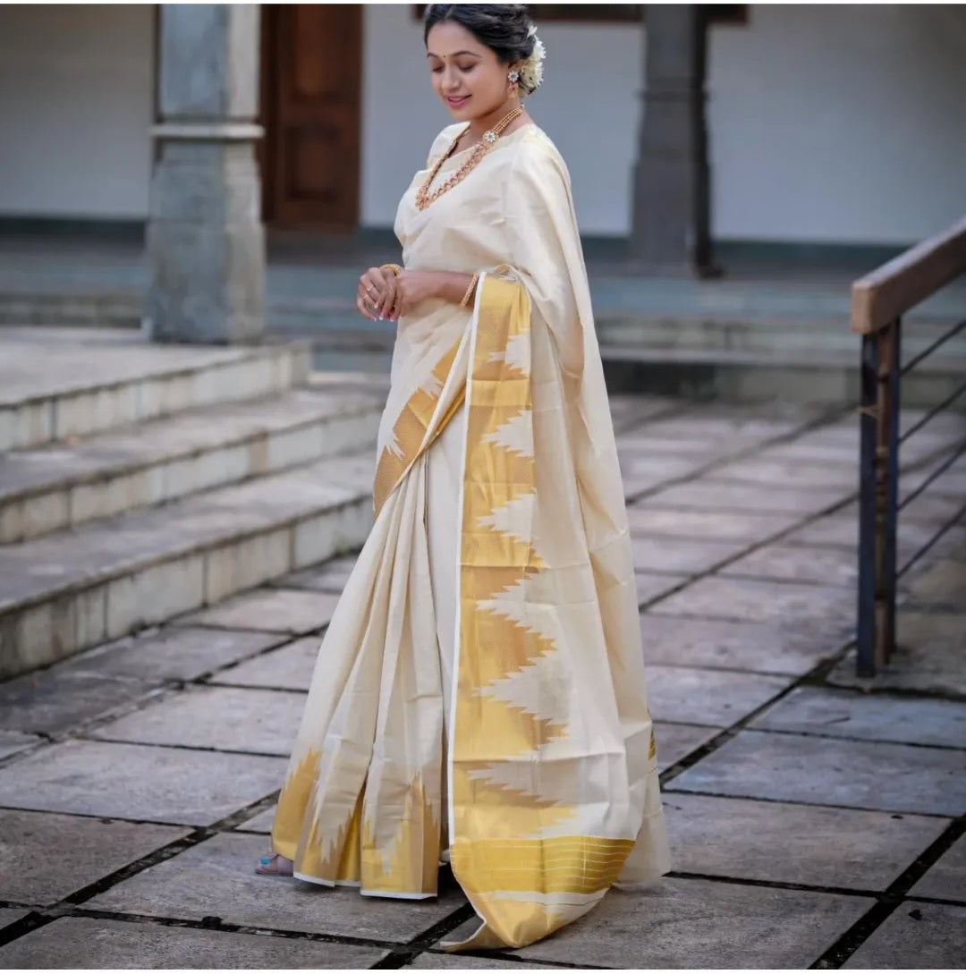Tissue set saree with border temple design
