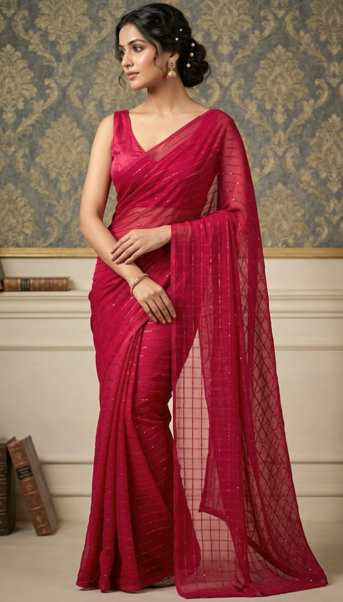chiffon saree with stripes- NO BP
