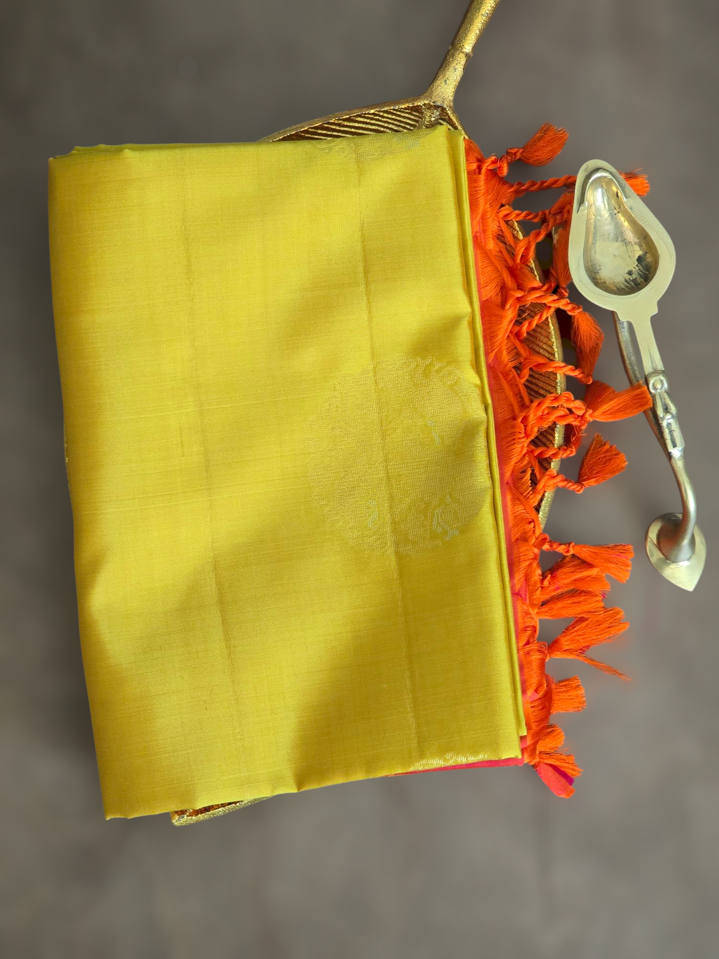 Kancheepuram soft silk saree with yellow- orange combo