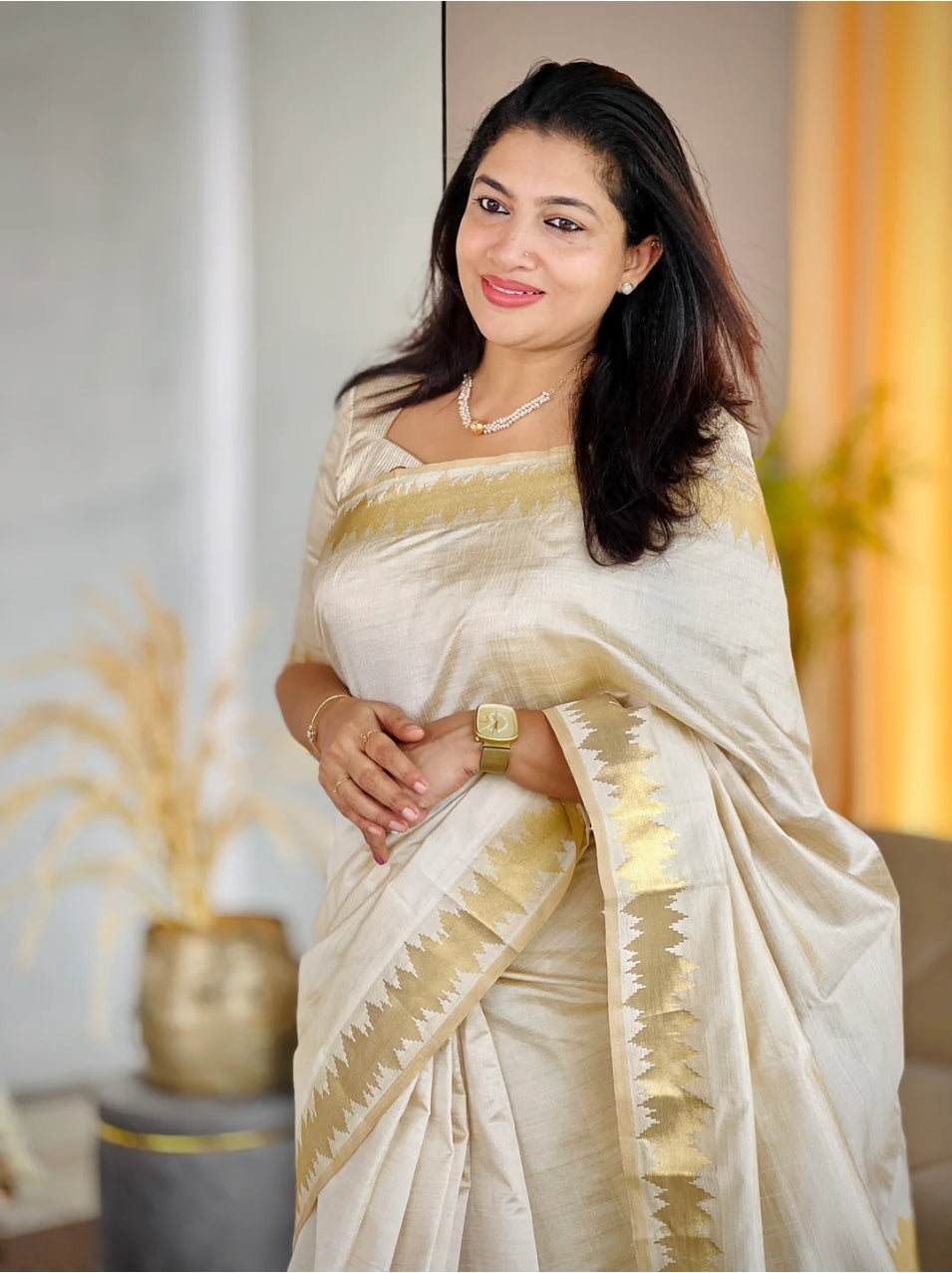 Semi silk onam saree with stitched blouse