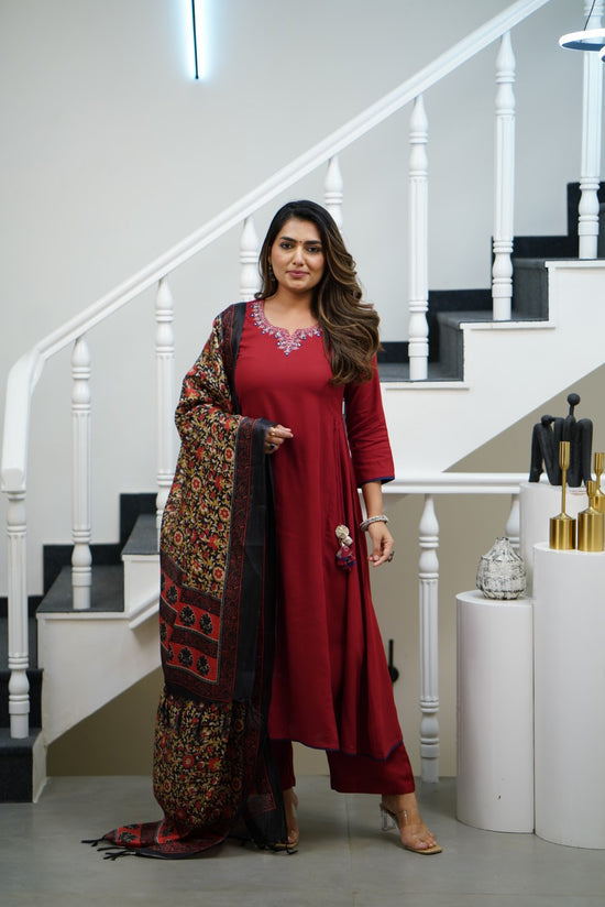 Cotton Rayon anarkali 3 pc set