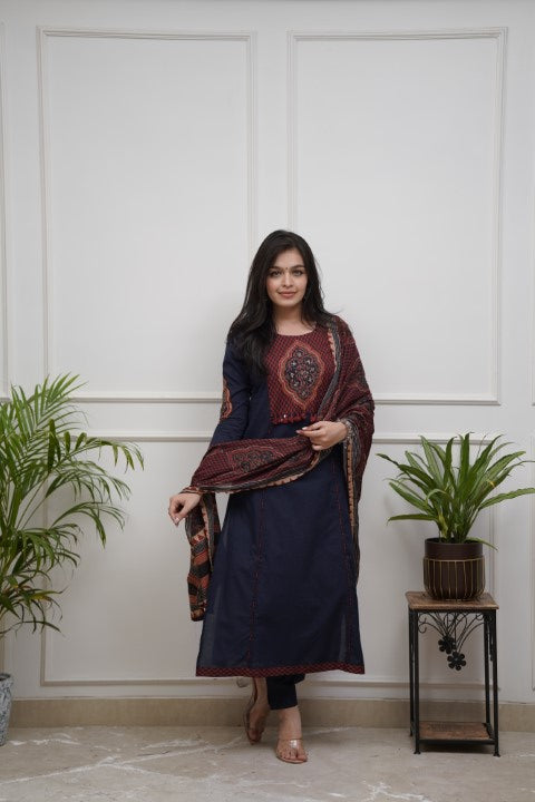Dark navy blue cotton 3 pc set