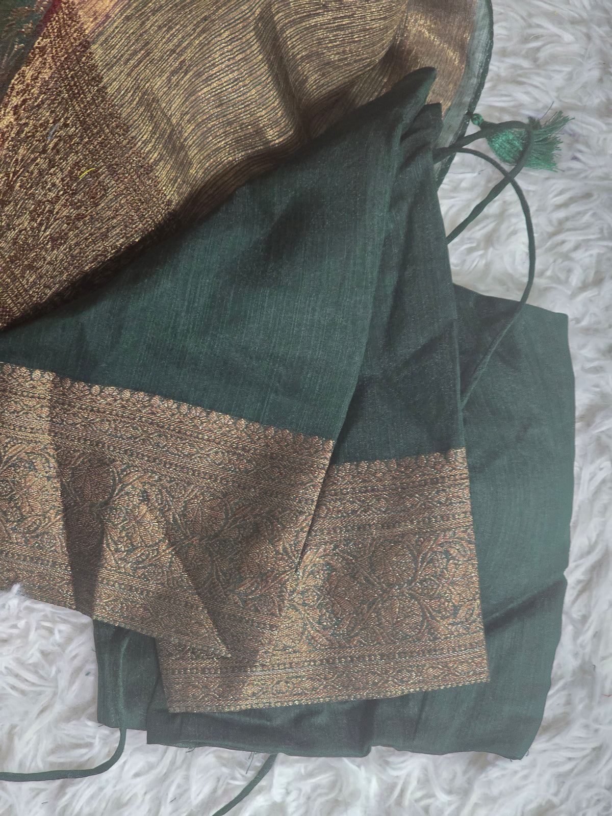 Semi jute silk saree with contrast pallu and stitched blouse