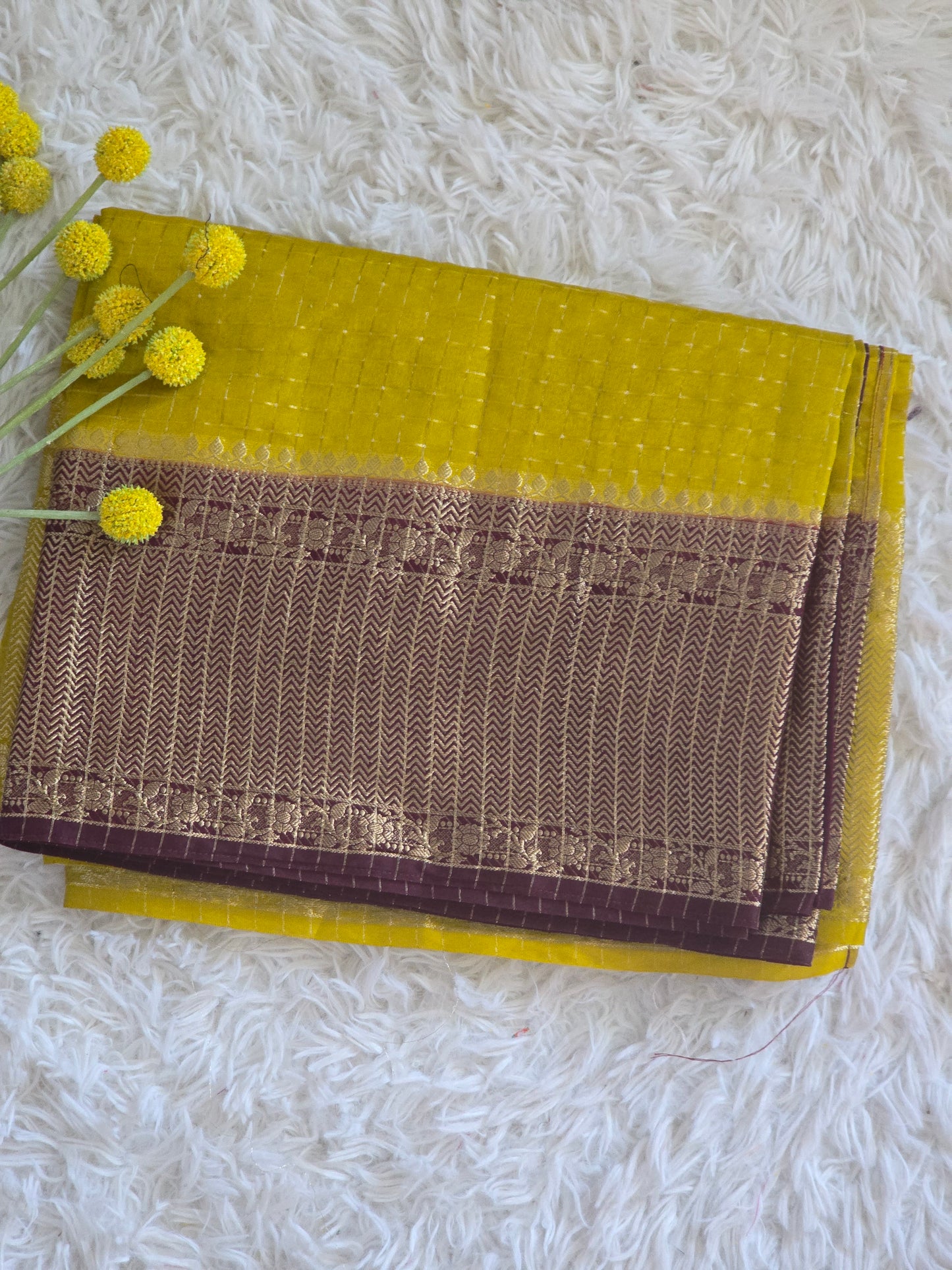 Assam silk (yellow/ brown) saree with stitched blouse