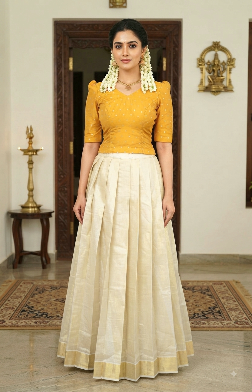 Tissue onam skirt and top ( size in the description )