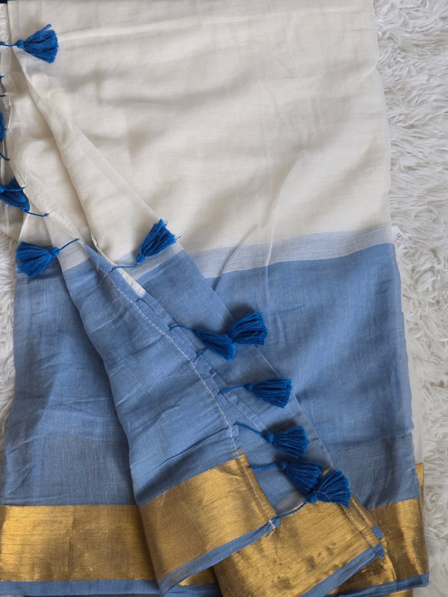 Mul cotton saree ( blue/white)