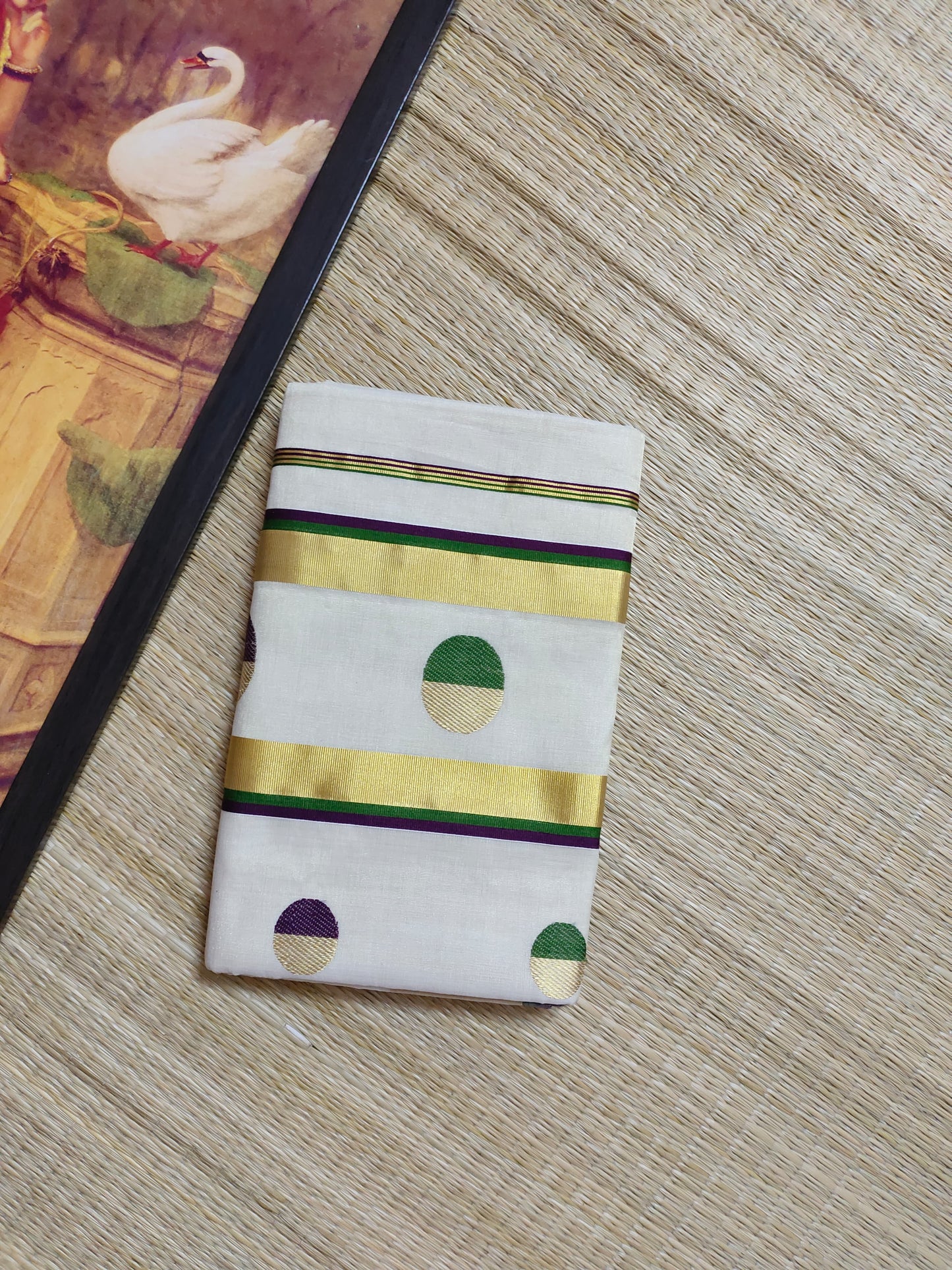 Premium Golden Tissue Handloom Saree With Polka Weaves