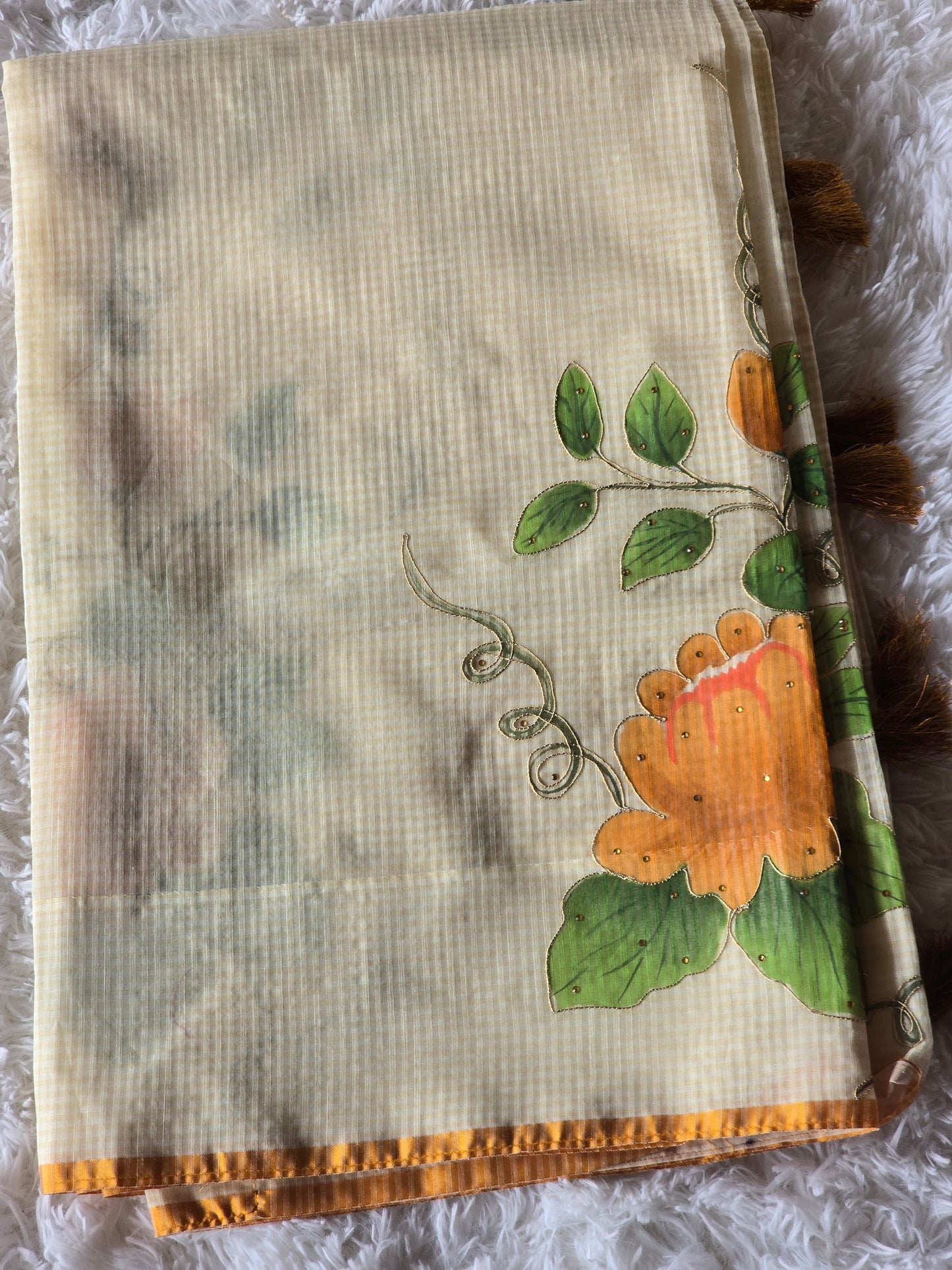 Semi organza saree with floral work- stitched blouse