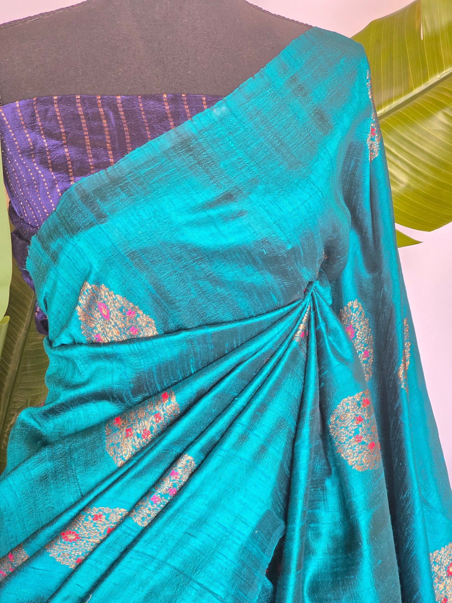 Pure tussar raw silk saree with stitched blouse