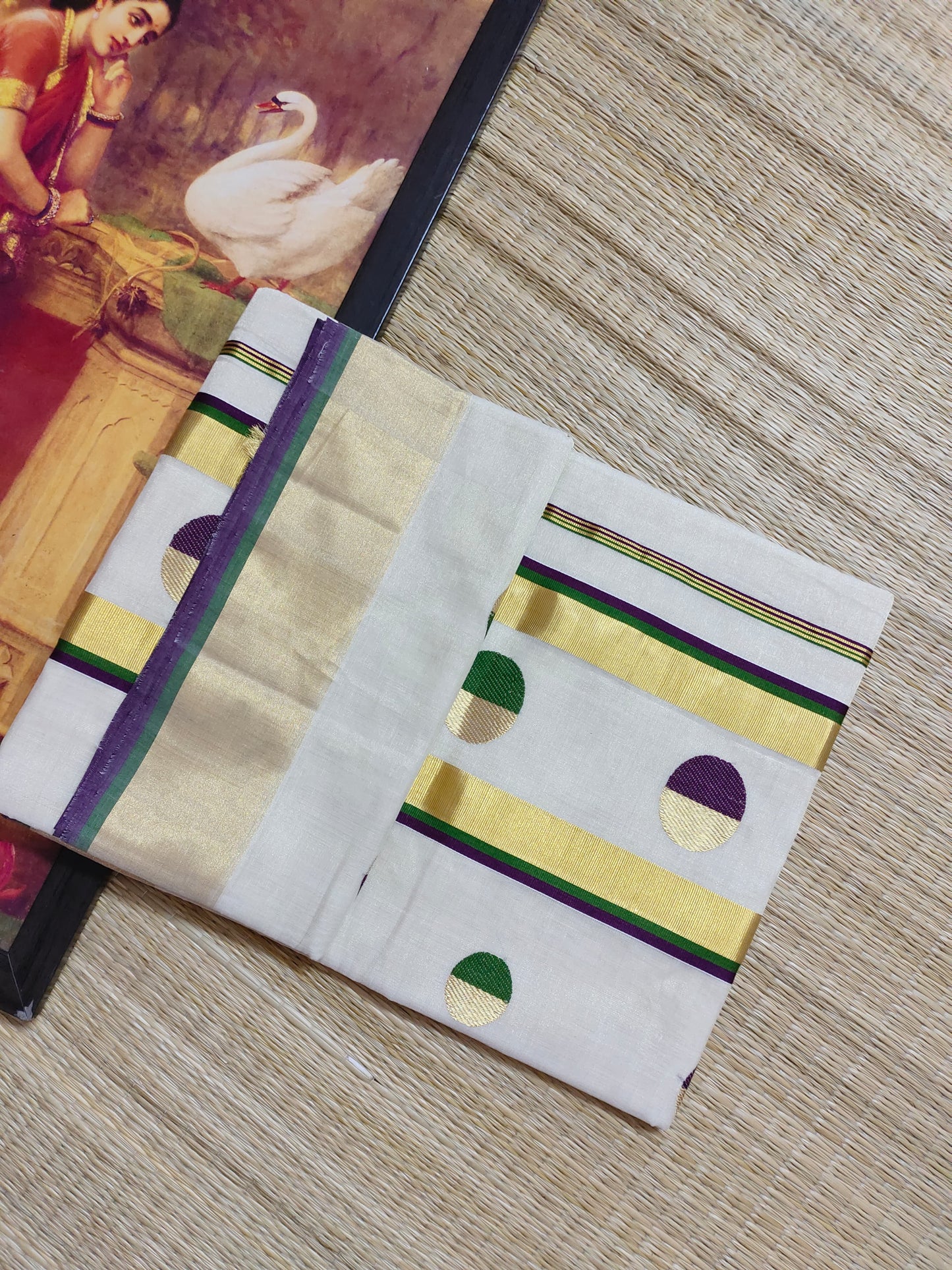 Premium Golden Tissue Handloom Saree With Polka Weaves