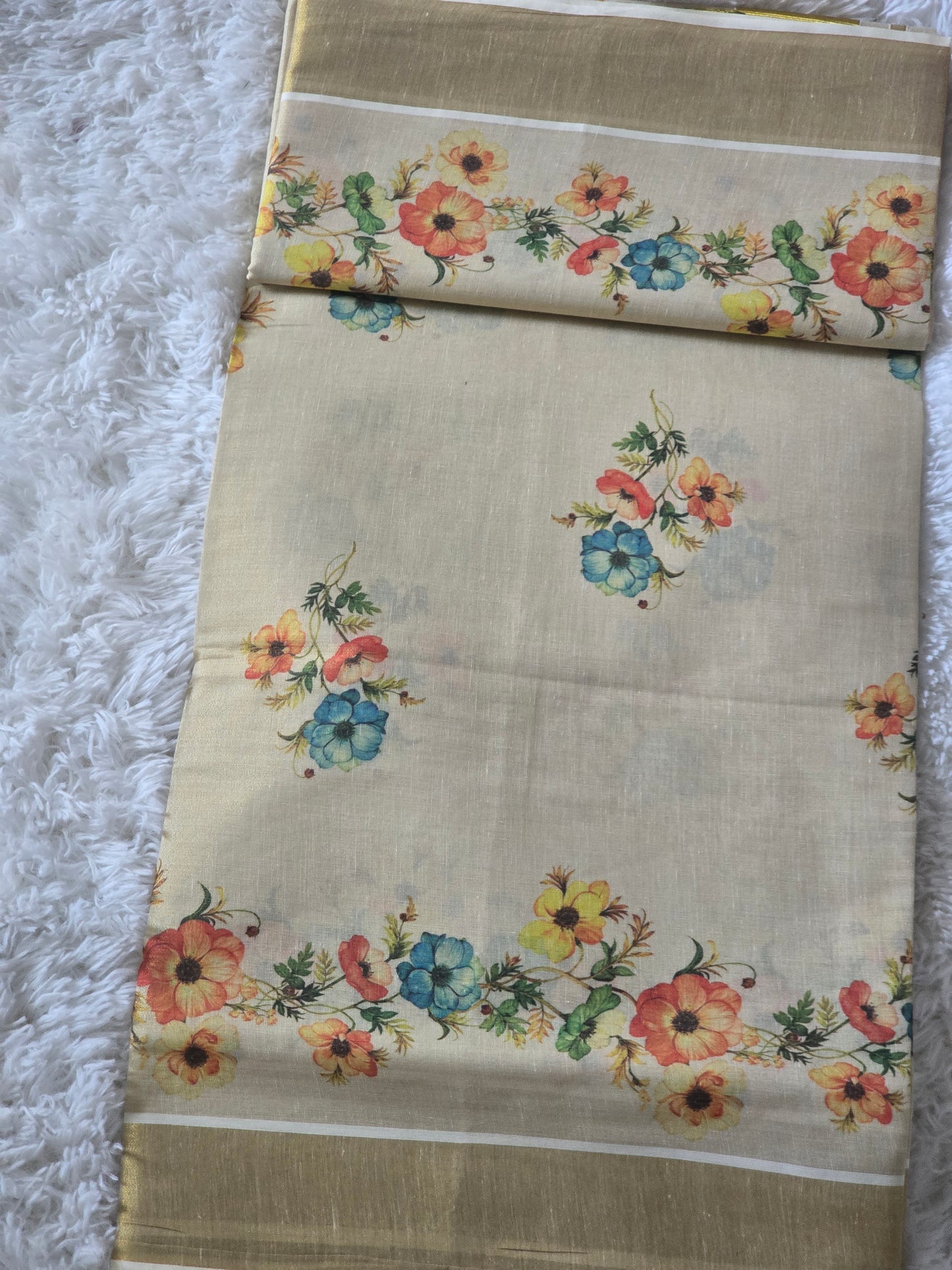 Kerala saree with floral print- BP