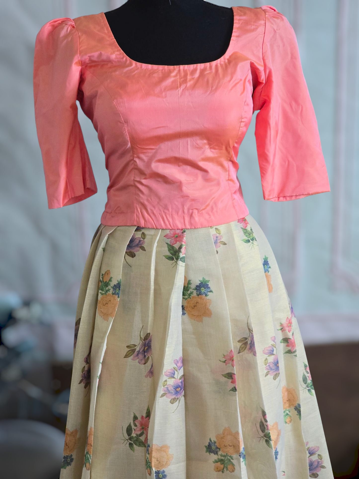 Onam skirt floral design- with blouse - Adults 34-40 size