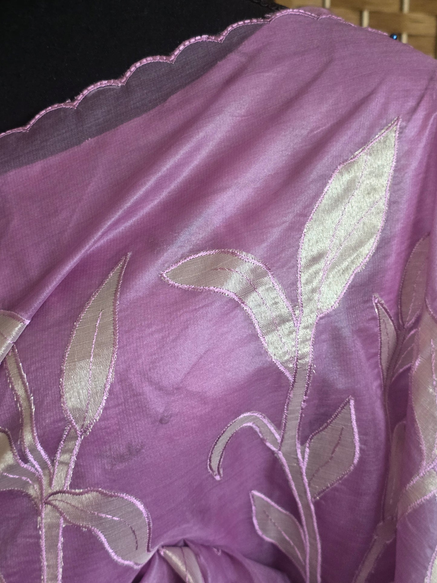 Turquish organza saree (lavender) with applique work- stitched blouse