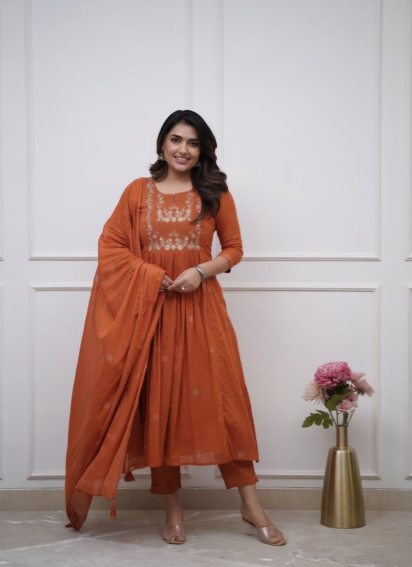 Mul cotton rust color- Salwar suit 3 PC set