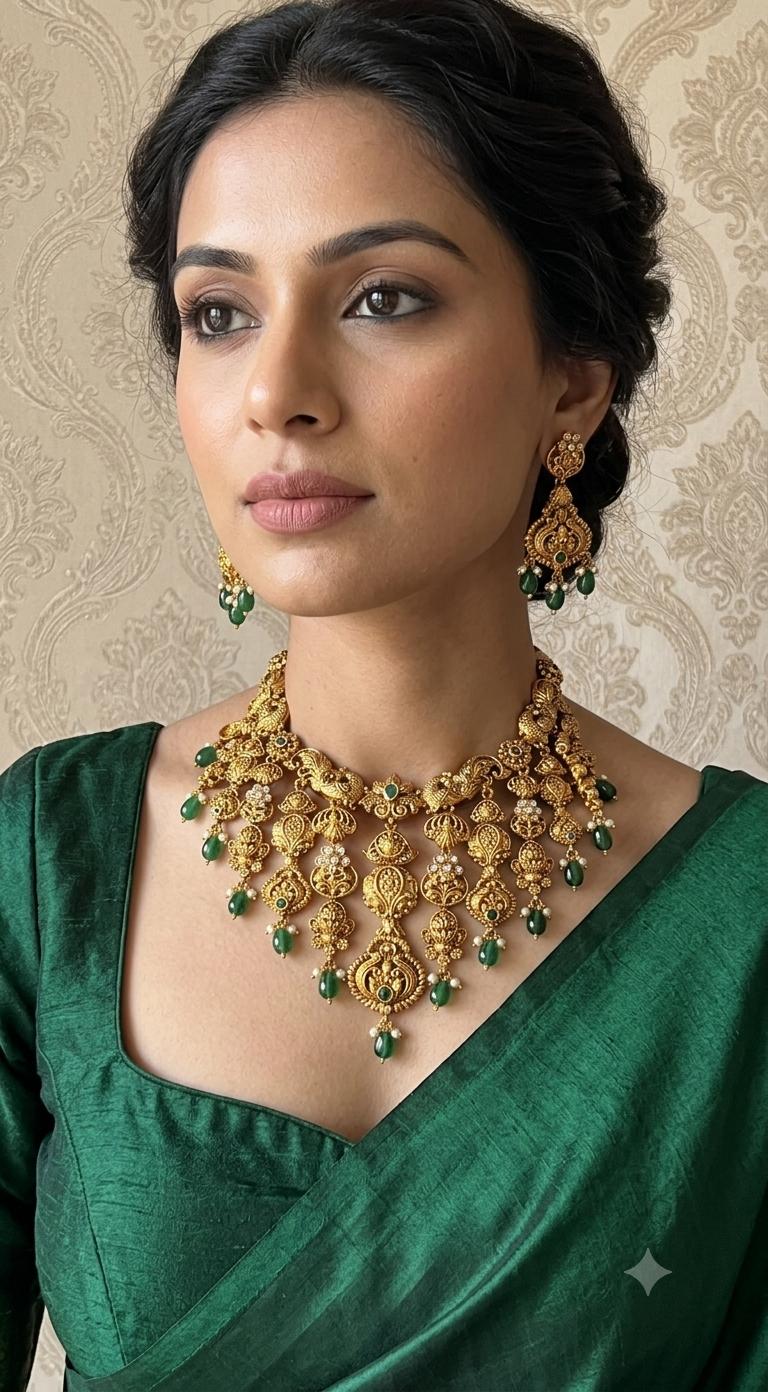 Dangling choker style necklace with earrings