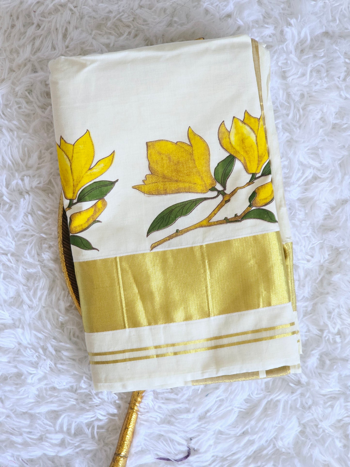 Cotton tissue set saree with chembaka floral design