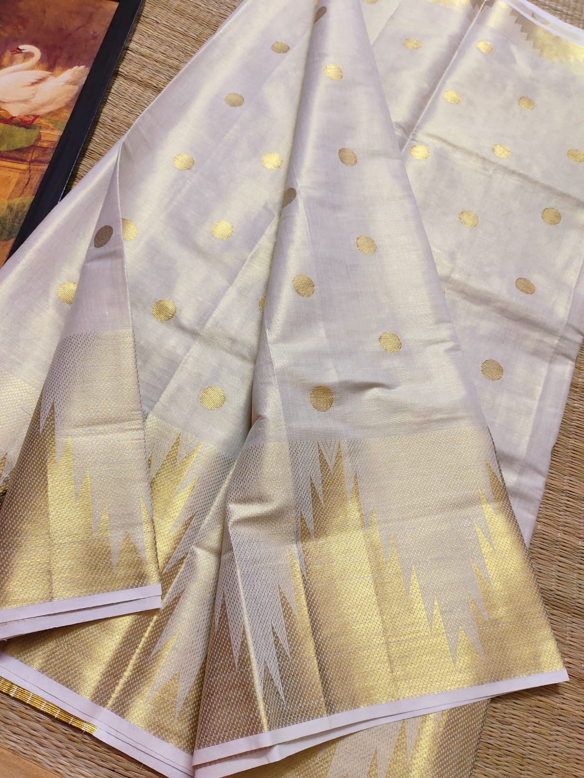 Tissue set saree with polka dots
