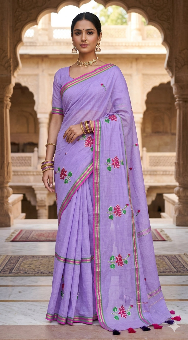Mul cotton saree- lavender(Fall/pico done)