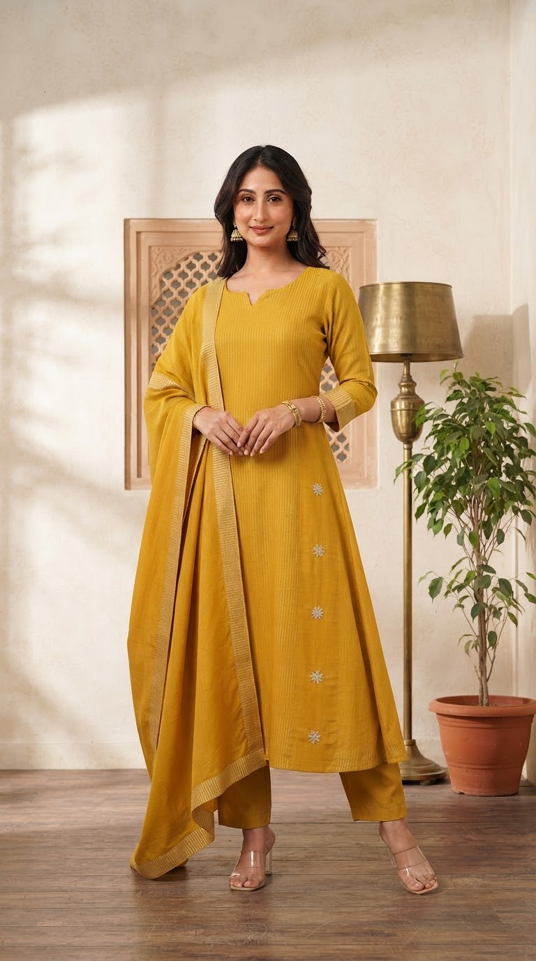 Mul chanderi 3 pc salwar suit set