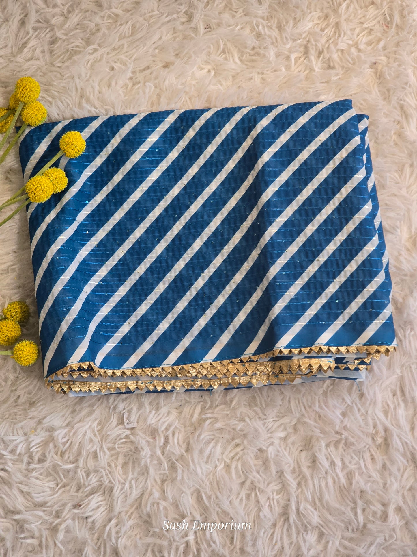 Chiffon saree with blue/ white leheriya design