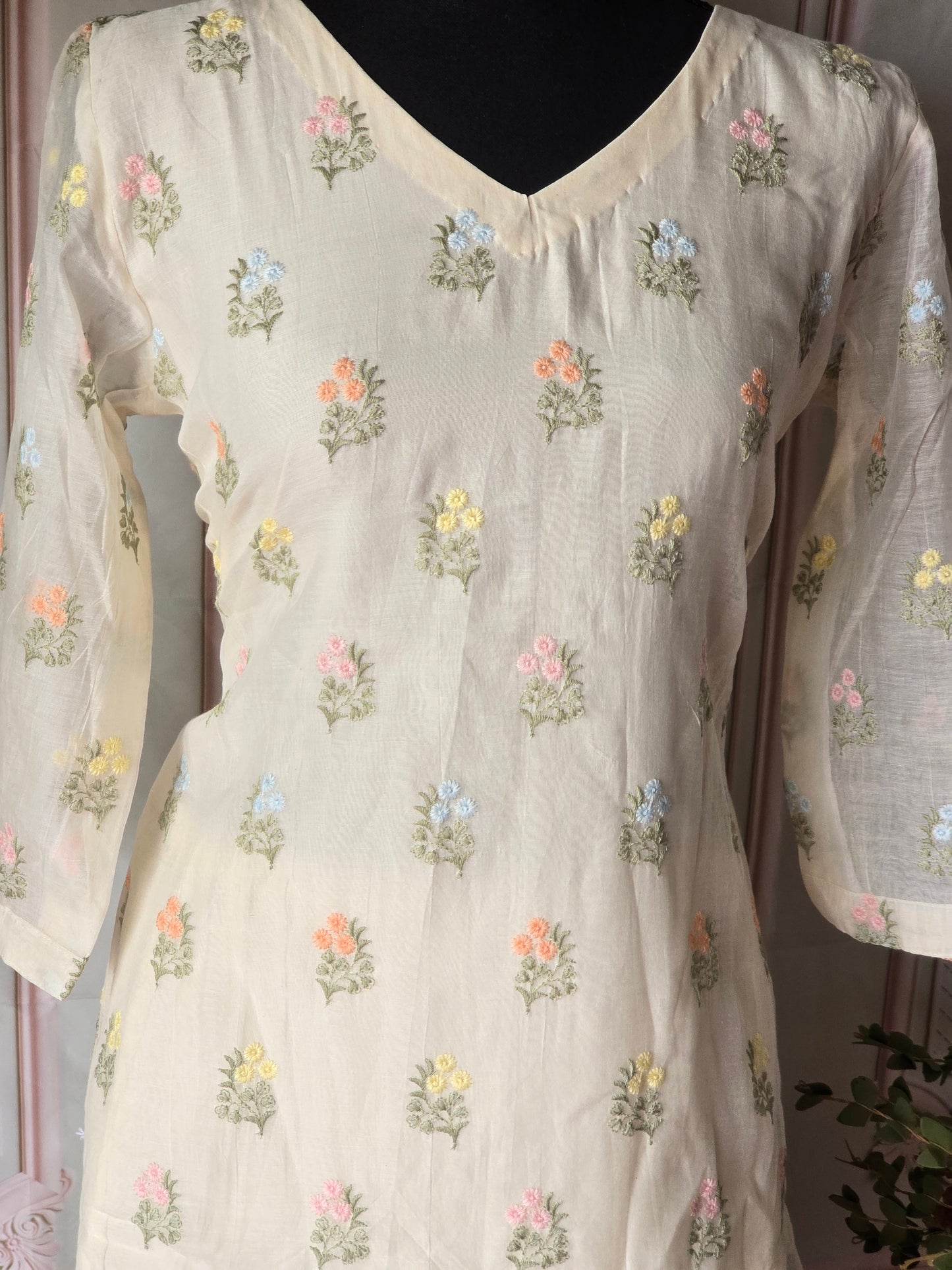 Malai chanderi off white kurti
