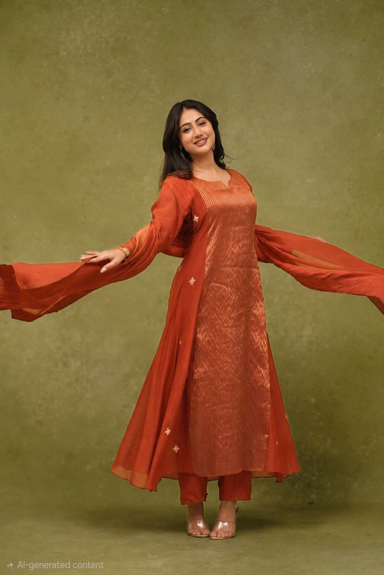 Mul chanderi 3 pc salwar suit set