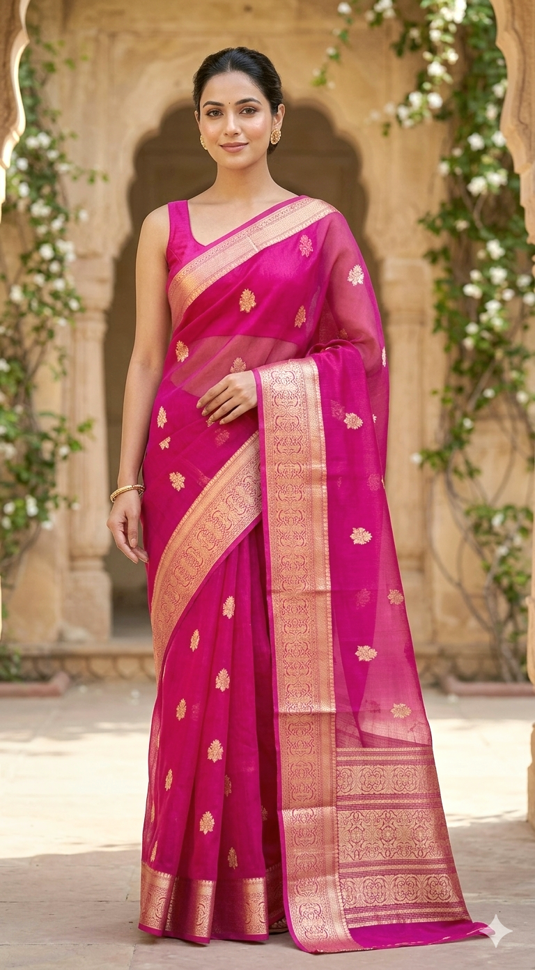 Handloom banarasi kora silk saree with stitched blouse