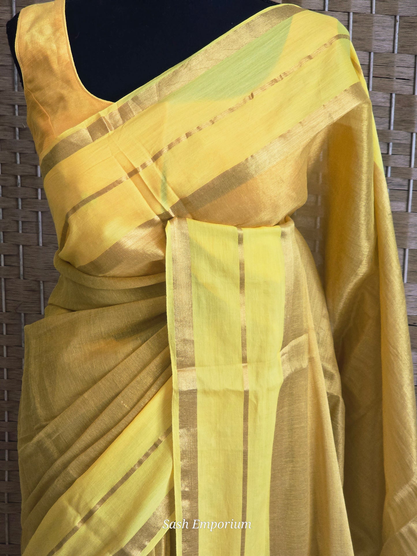 Tissue cotton saree with yellow border- No BP