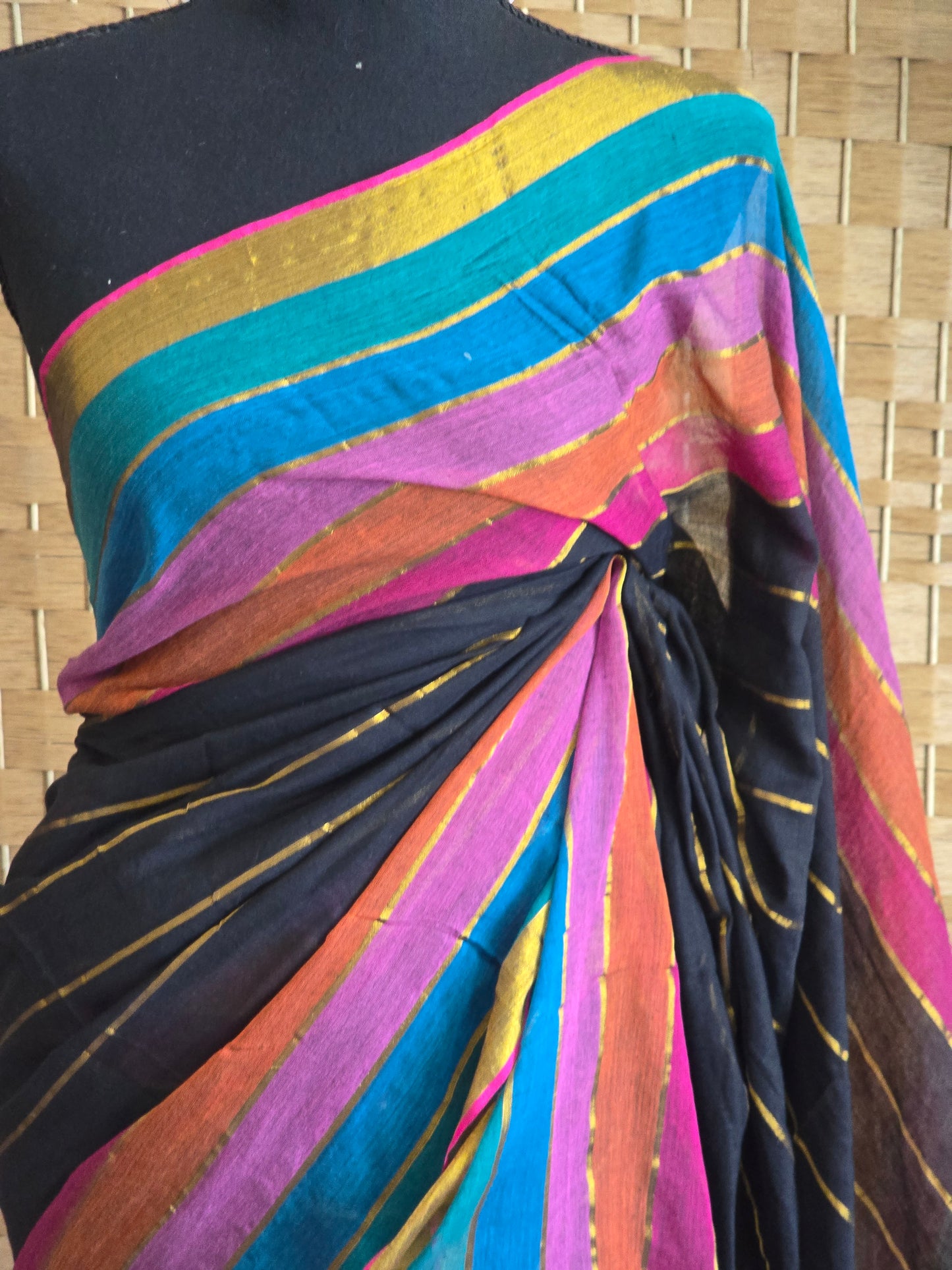 Black Mul cotton saree - No BP ( saree fall and pico done)