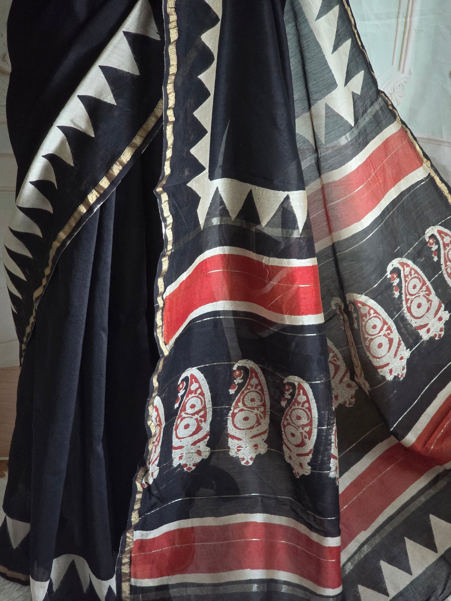 Chanderi silk saree with handblock print-BP