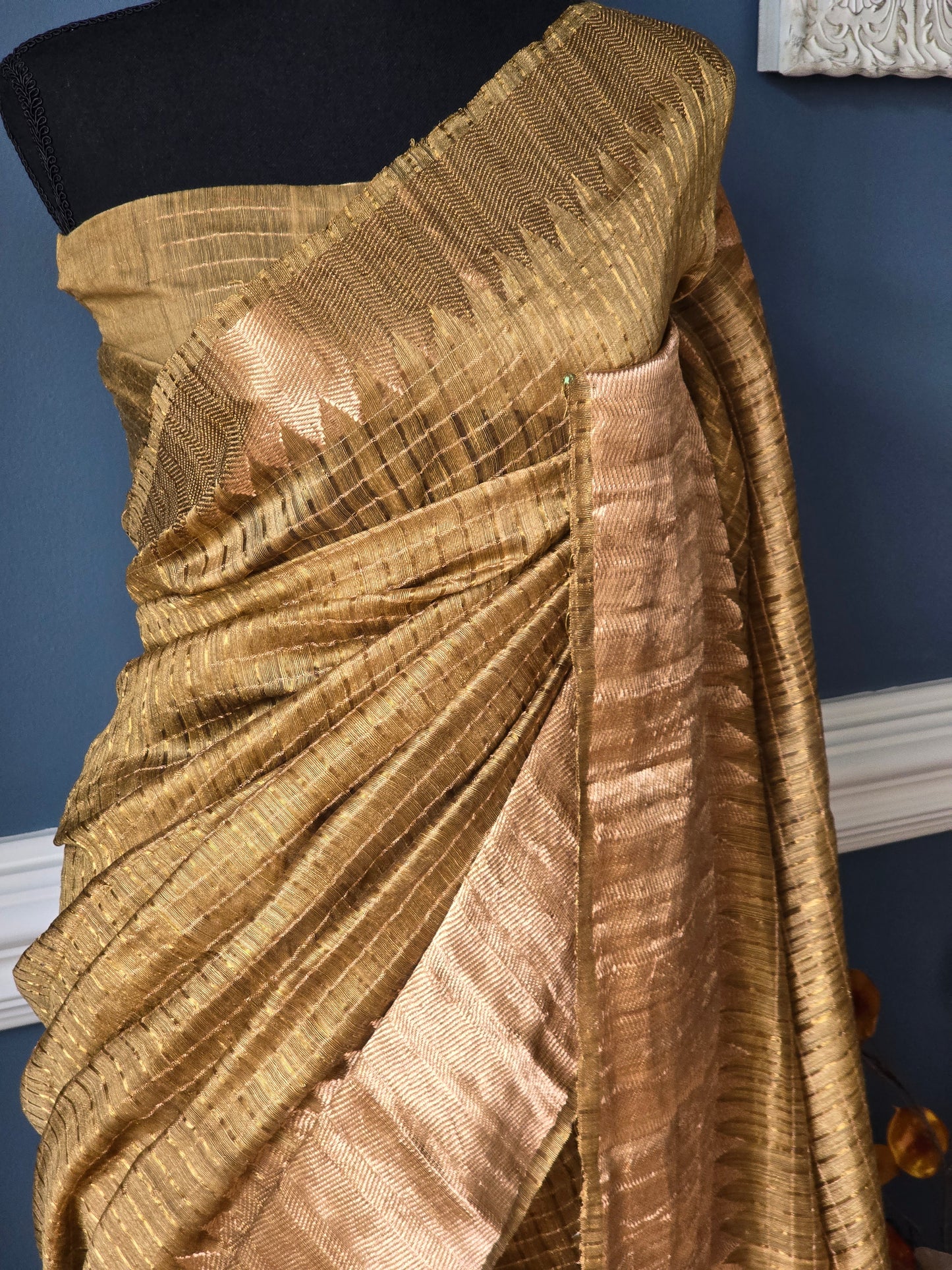 Yellowish gold matka silk saree with gold zari border- stitched blouse