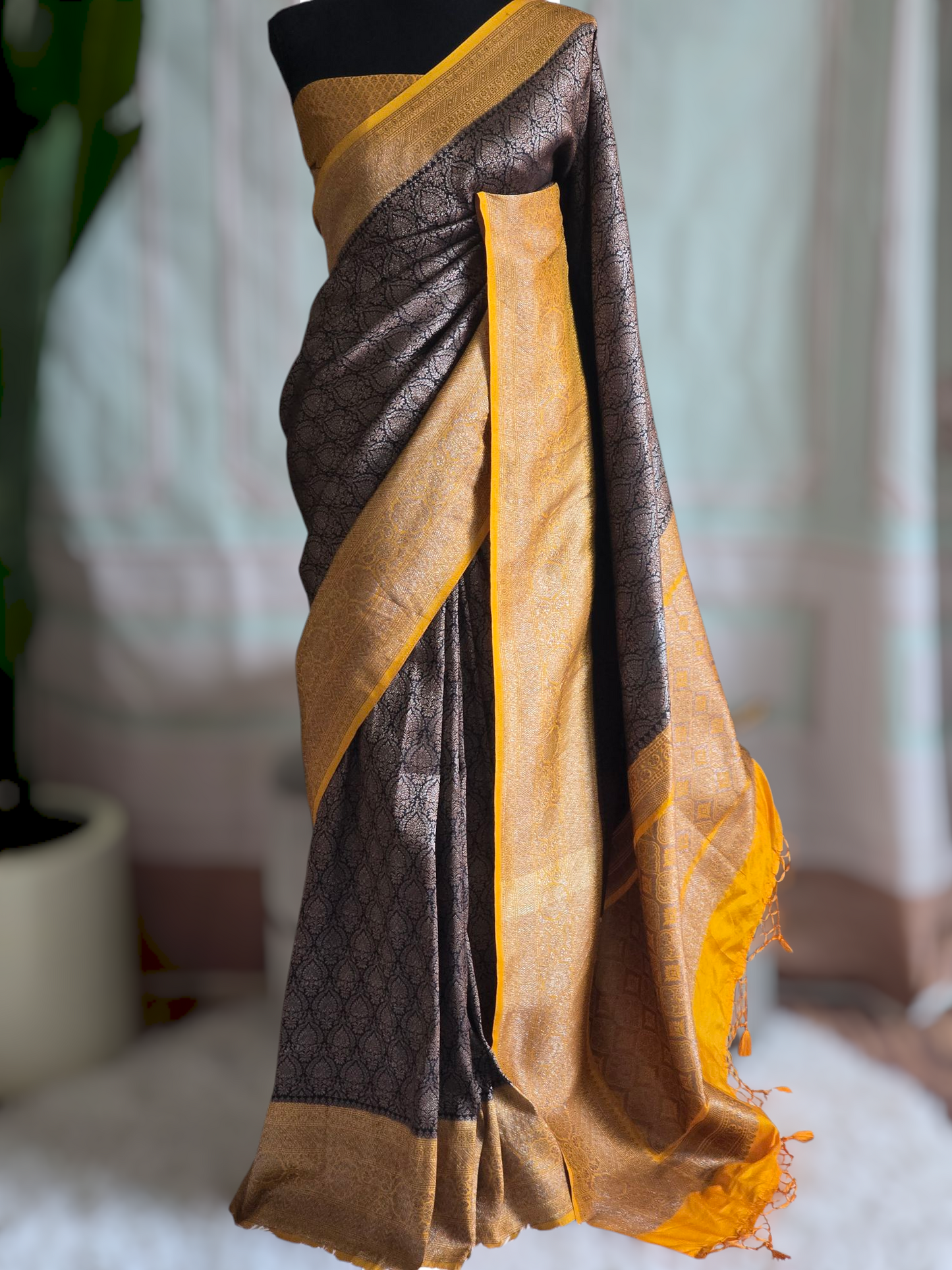 Semi katan silk saree with stitched blouse