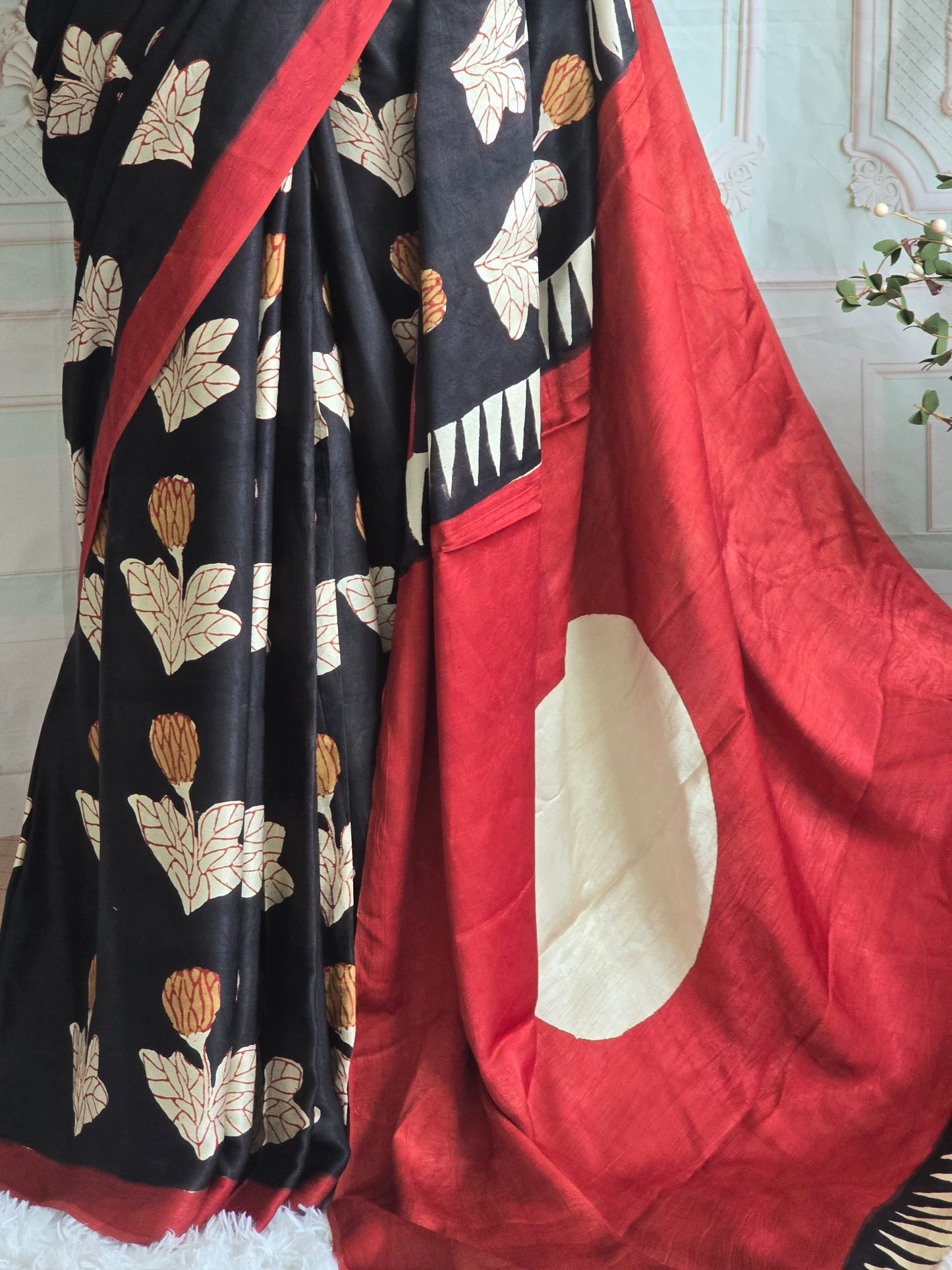 Modal silk saree with block print- BP