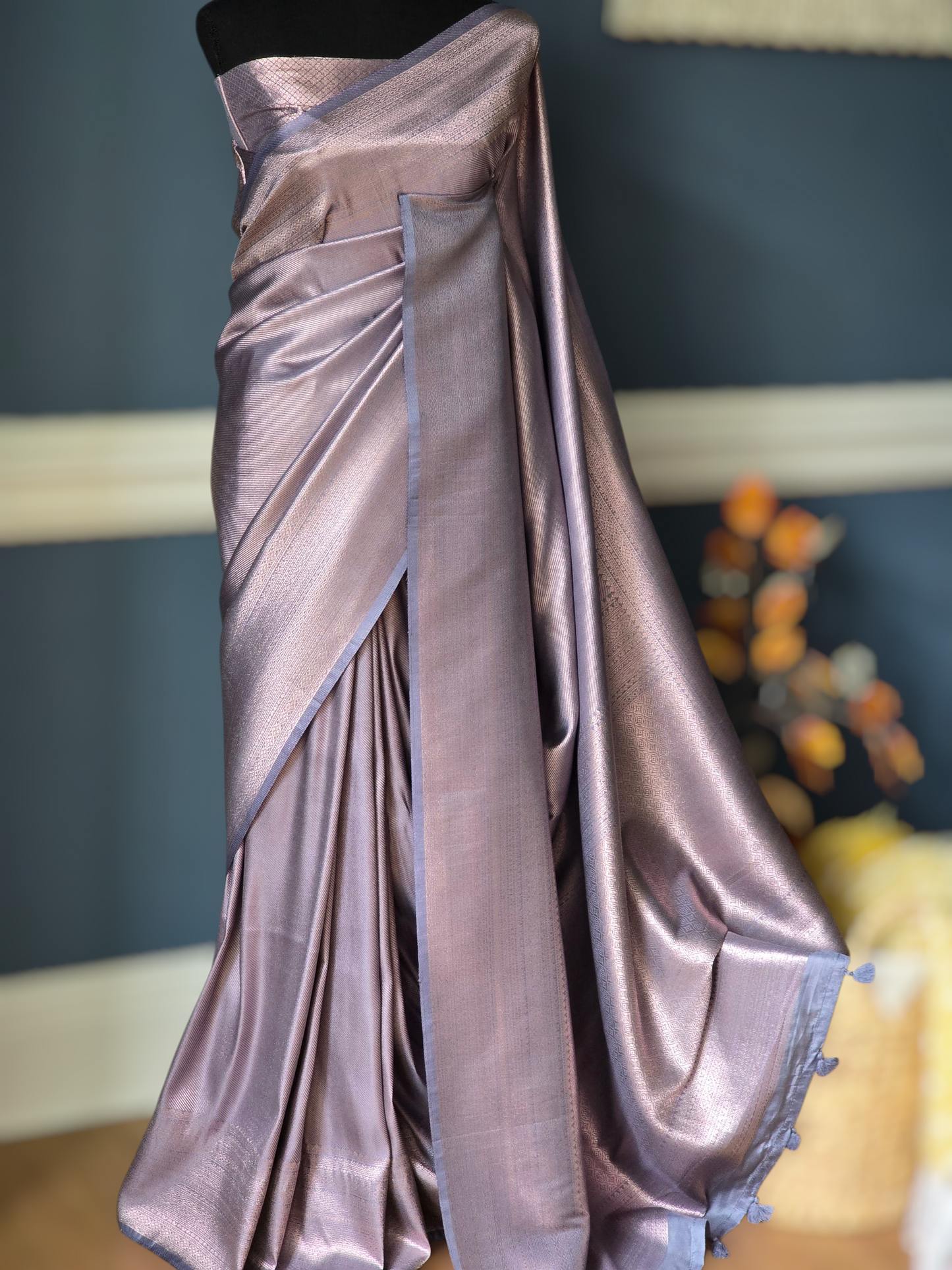 Satin brocade silk saree with stitched blouse