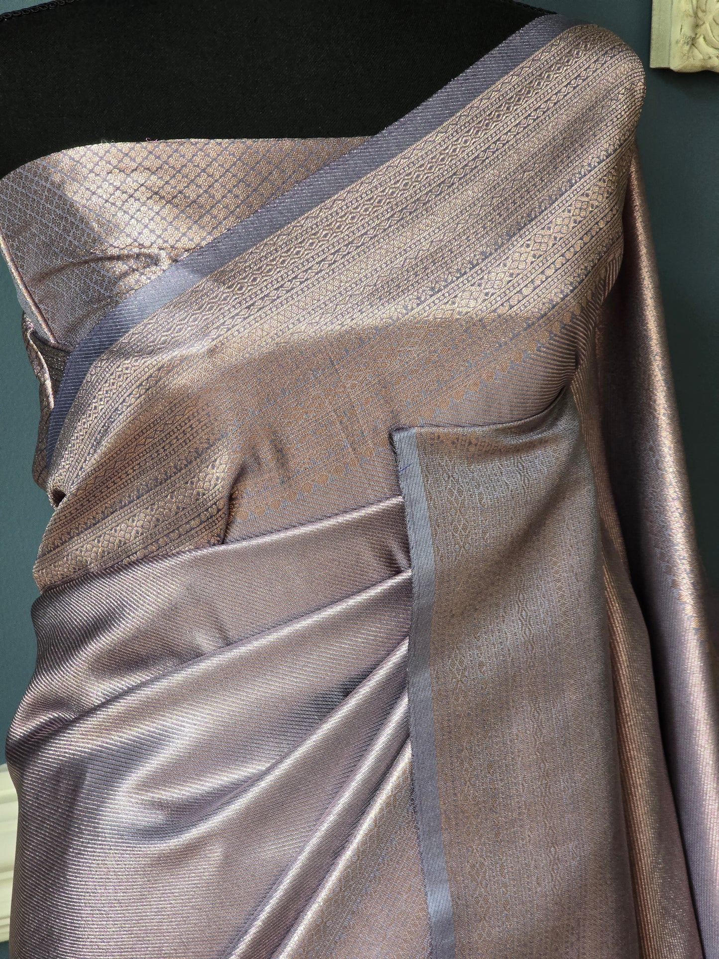 Satin brocade silk saree with stitched blouse