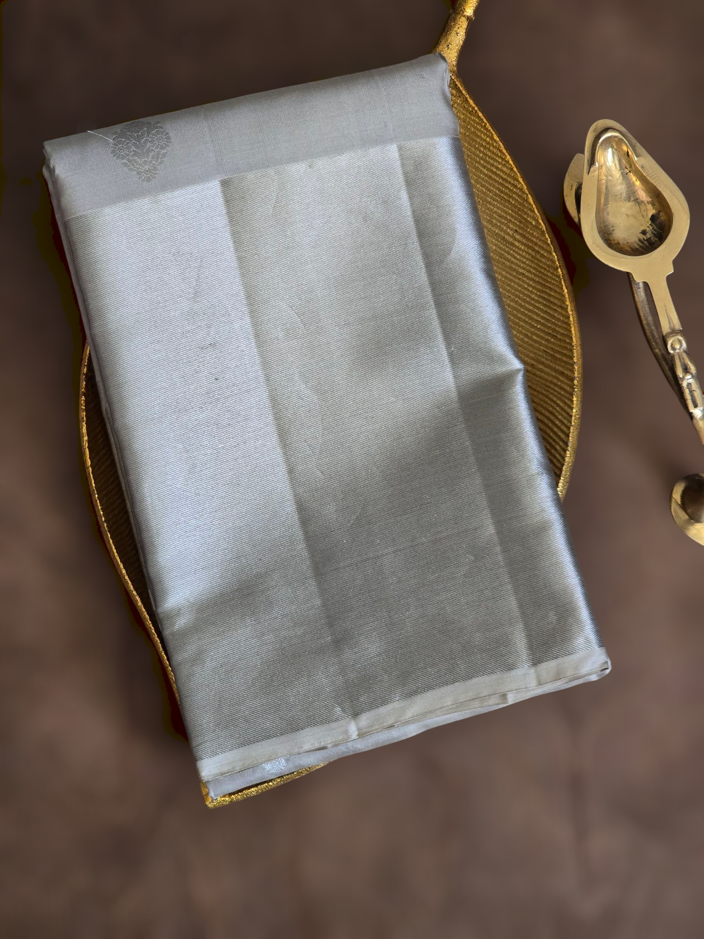 Kancheepuram Silk saree in Silver grey combo