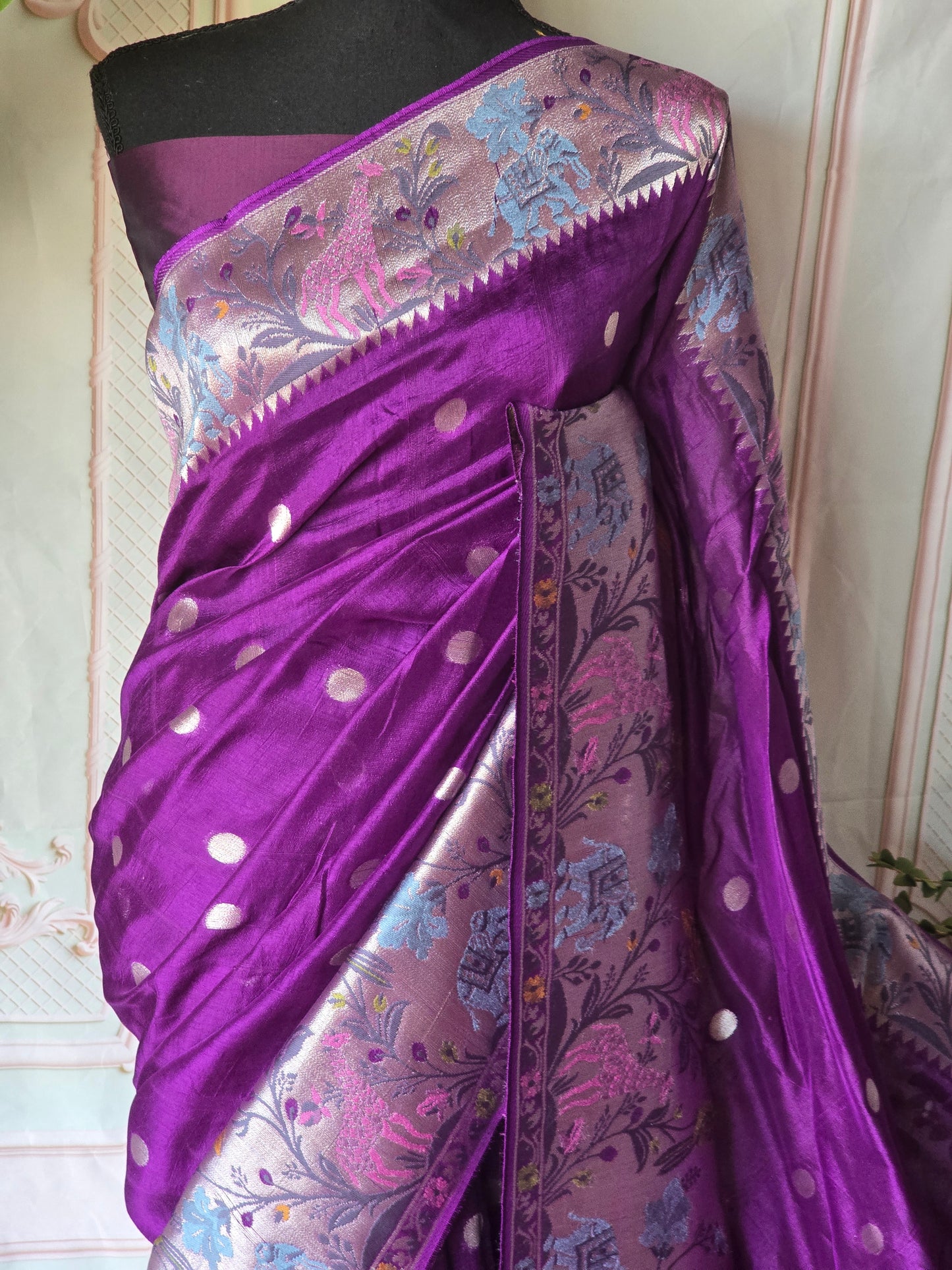 Munga silk saree paithani weaved border- Stitched blouse