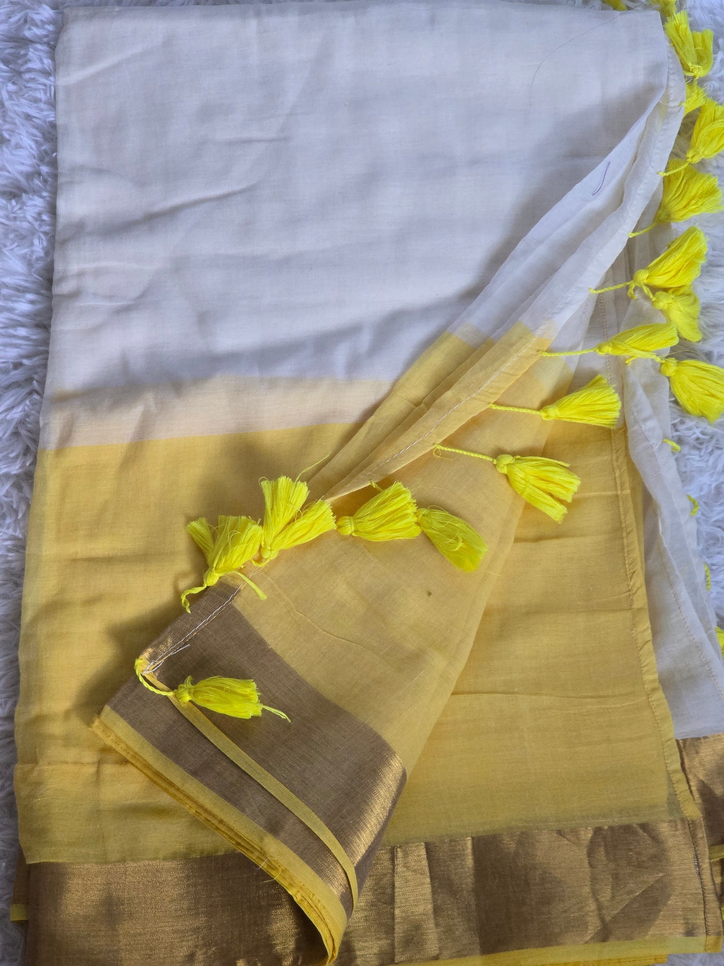 Mul cotton saree( yellow white)