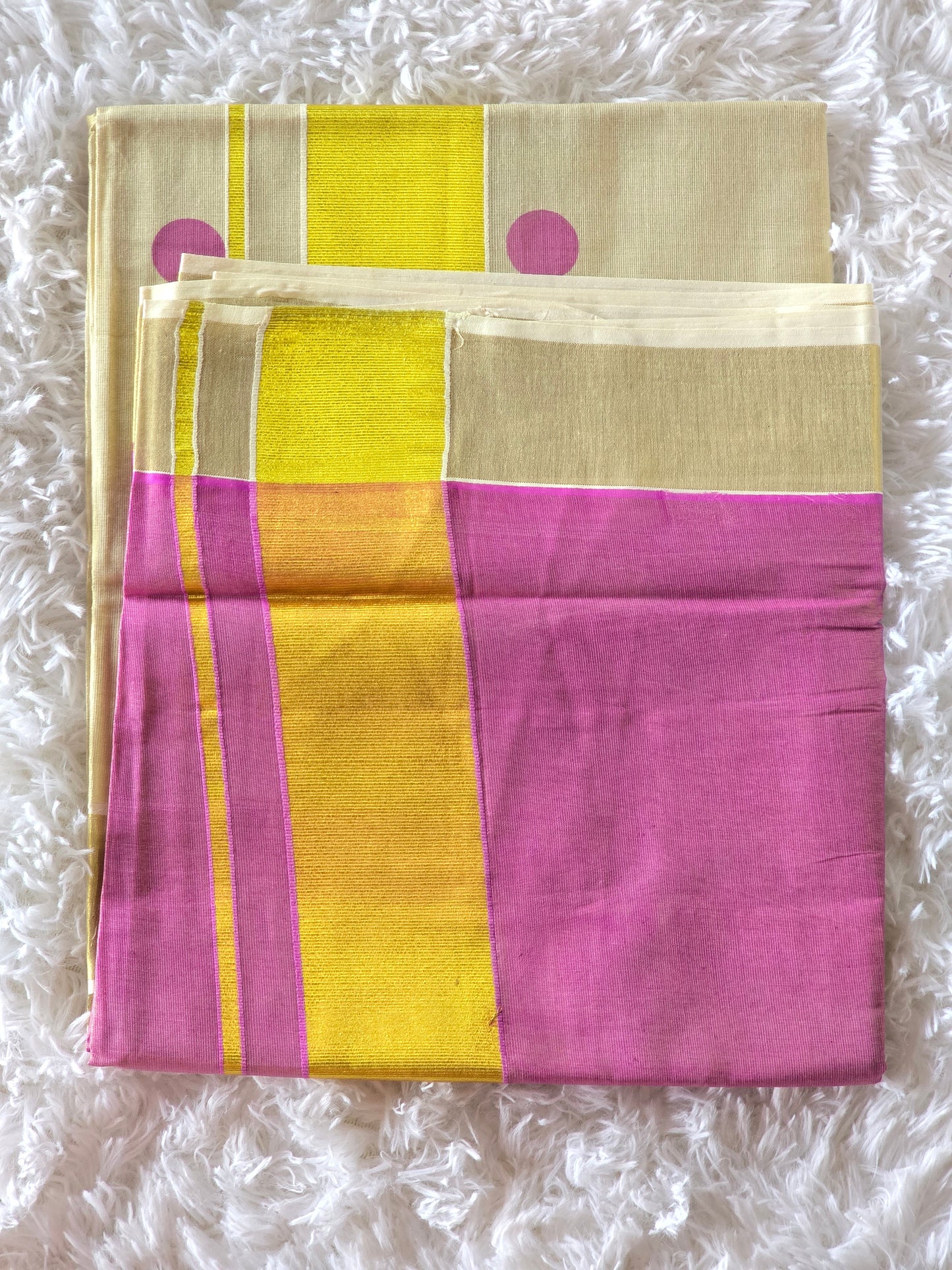 Tissue set saree with duel shade- pink polka dots