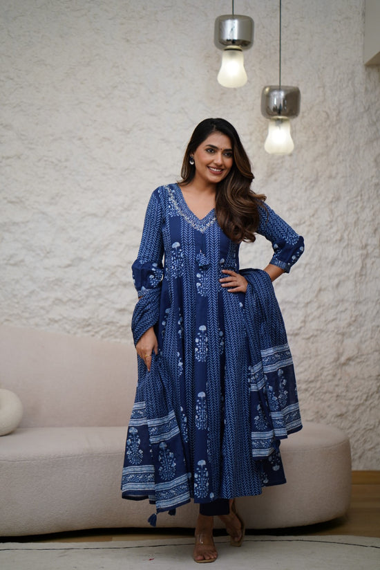 Cotton indigo 3 pc salwar suit set