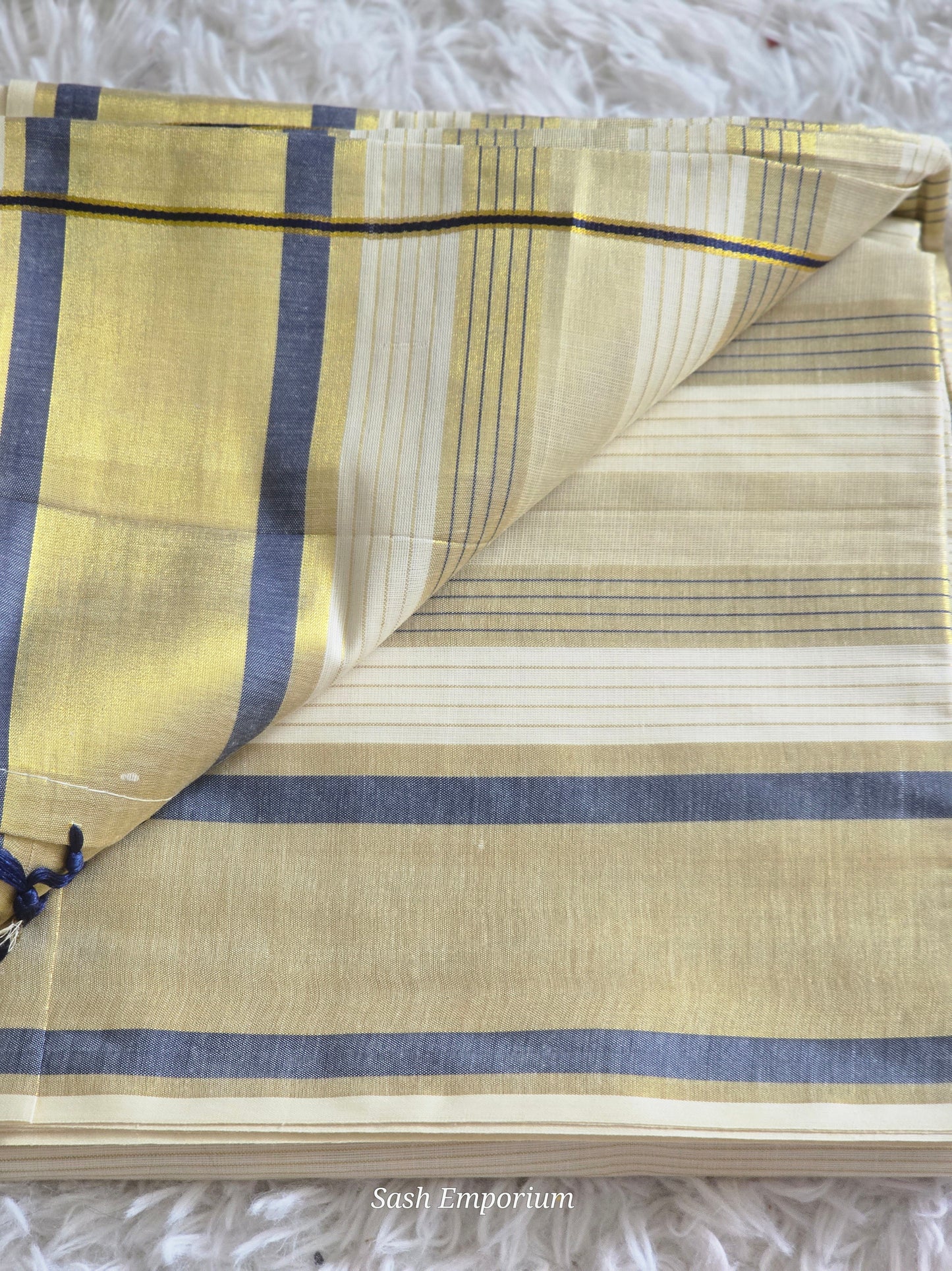 Cotton set saree with gold blue border