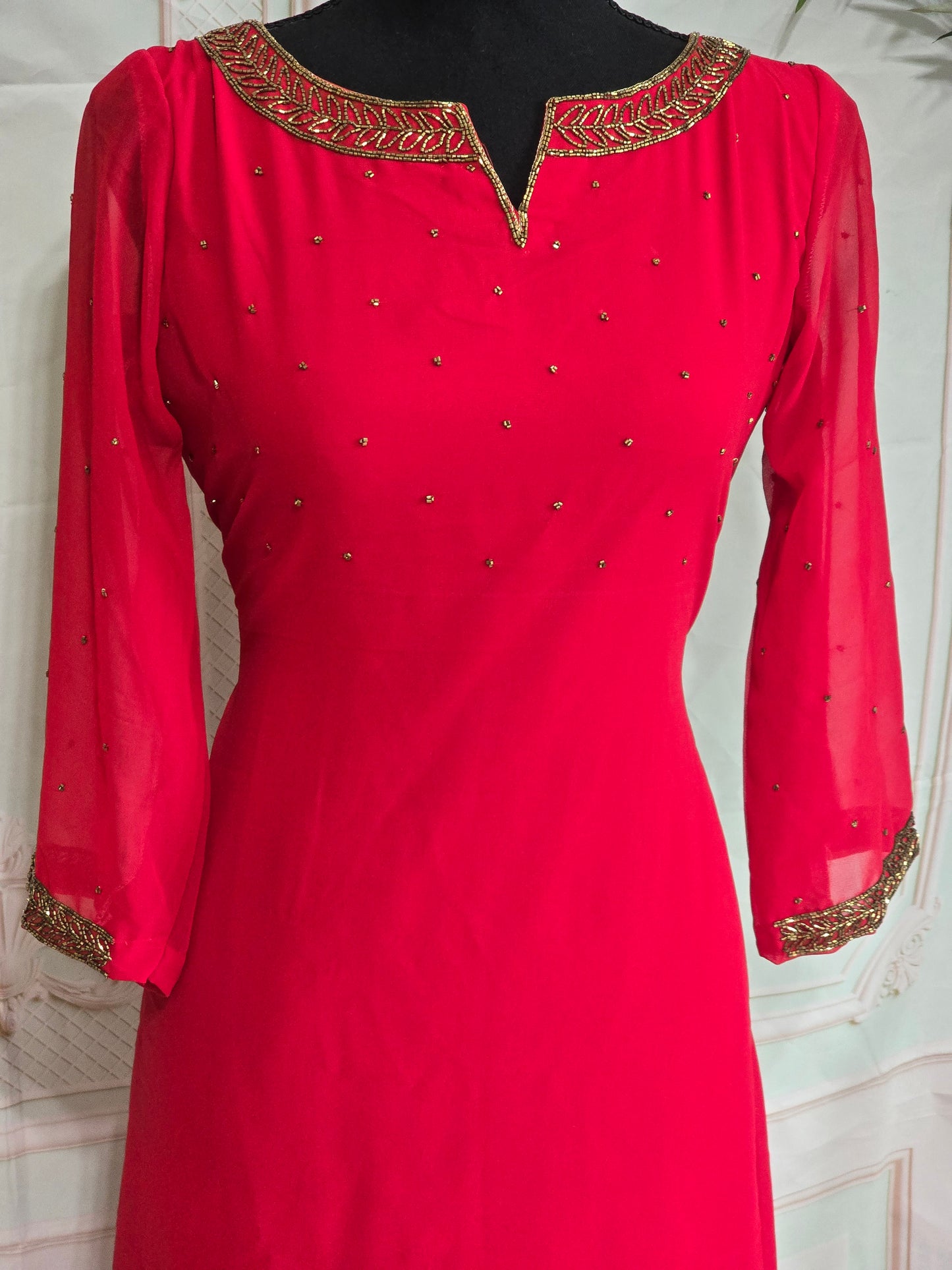 Semi silk A line kurti with Neck pattern